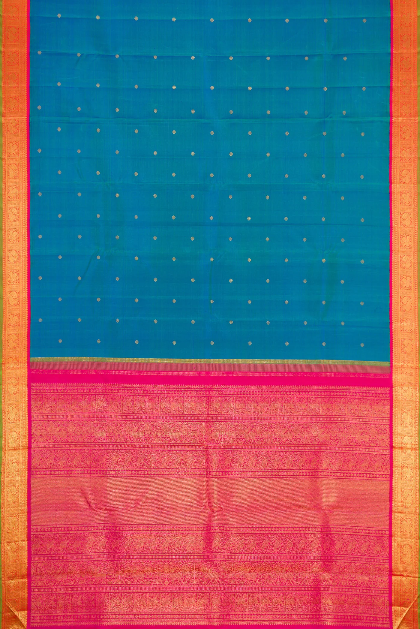 Pure Silk Pure Zari Peacock Blue Kanjivaram Saree - Image 6