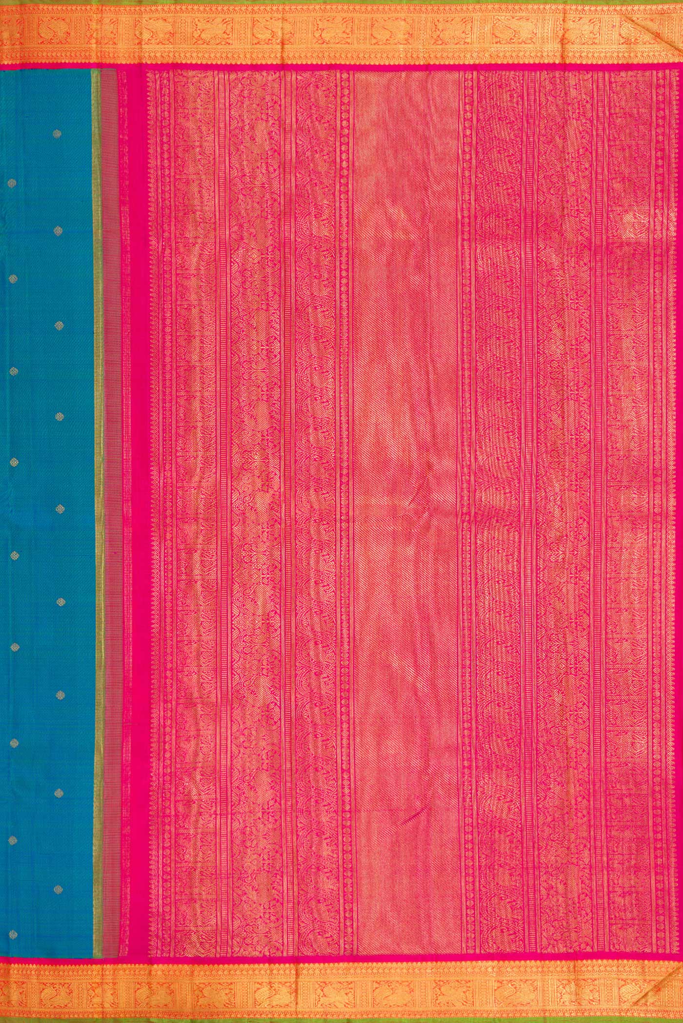 Pure Silk Pure Zari Peacock Blue Kanjivaram Saree - Image 7