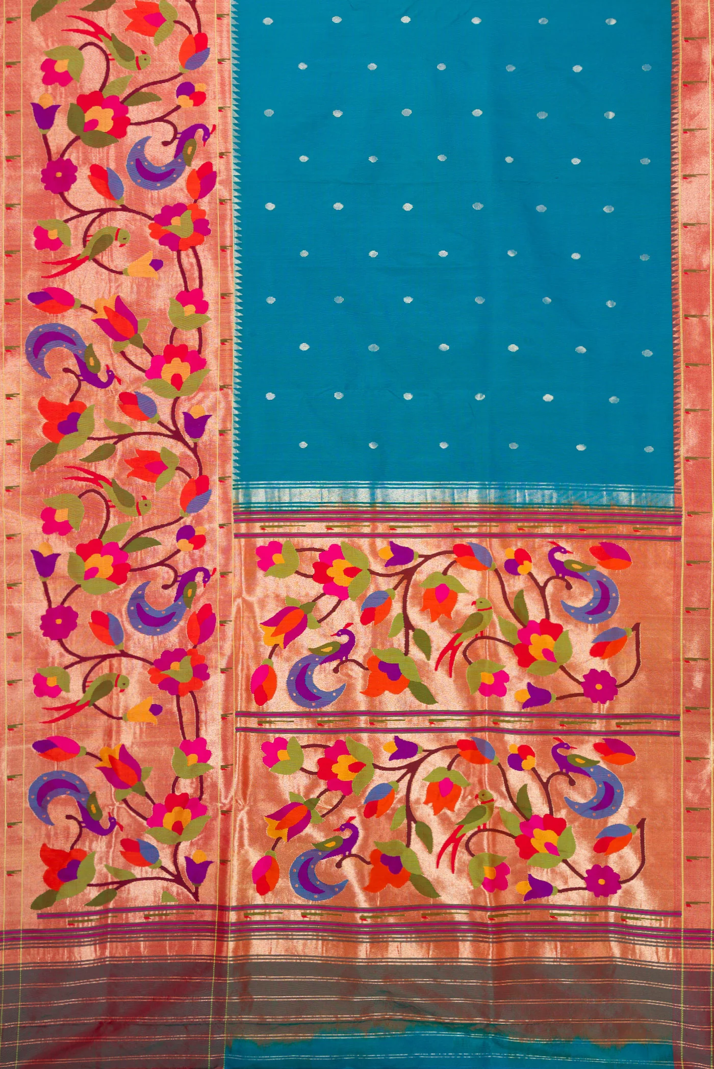 Pure Silk Pure Zari Blue Paithani Saree - Image 6