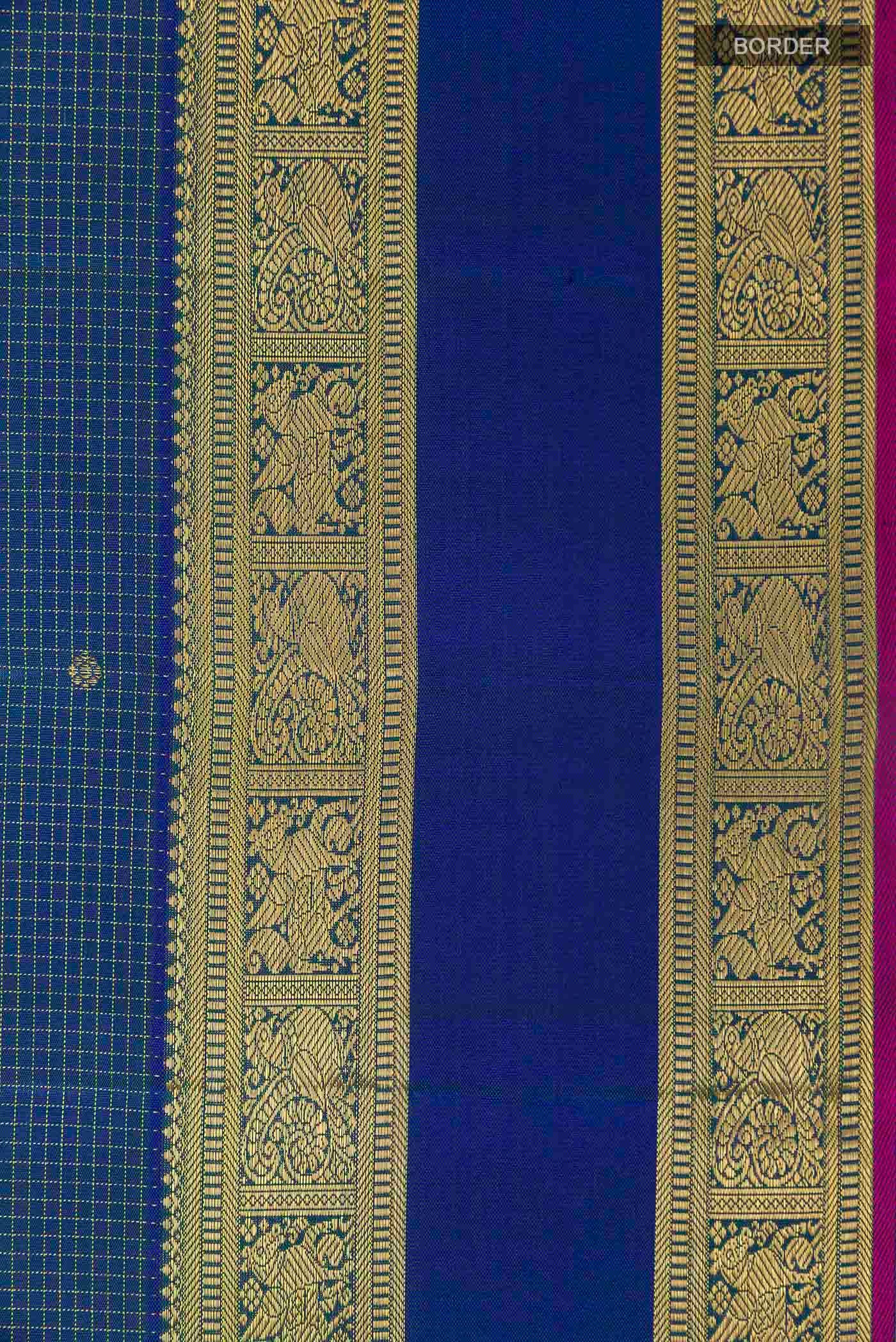 Pure Silk Pure Zari Peacock Blue Kanjivaram Saree - Image 3