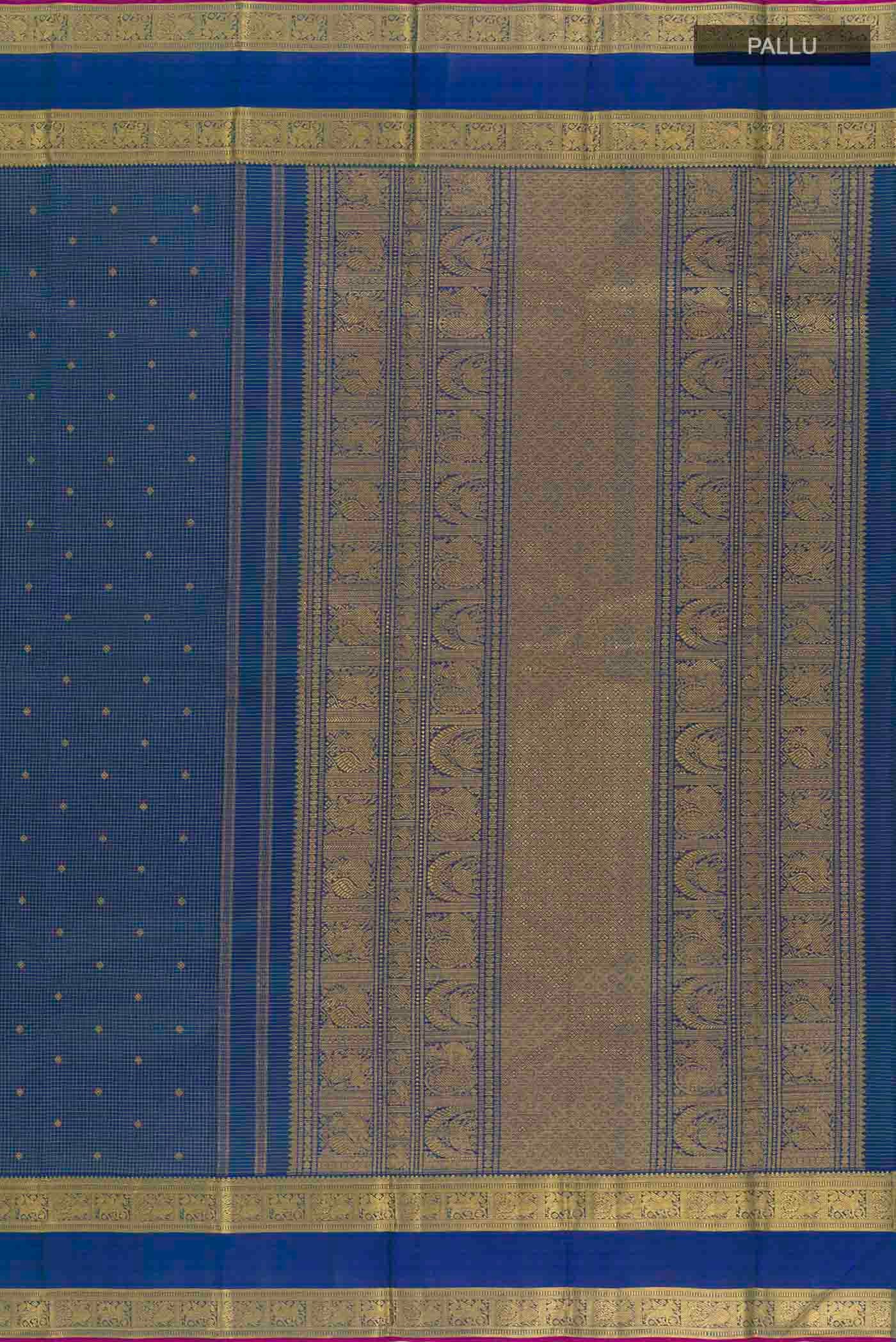 Pure Silk Pure Zari Peacock Blue Kanjivaram Saree - Image 7