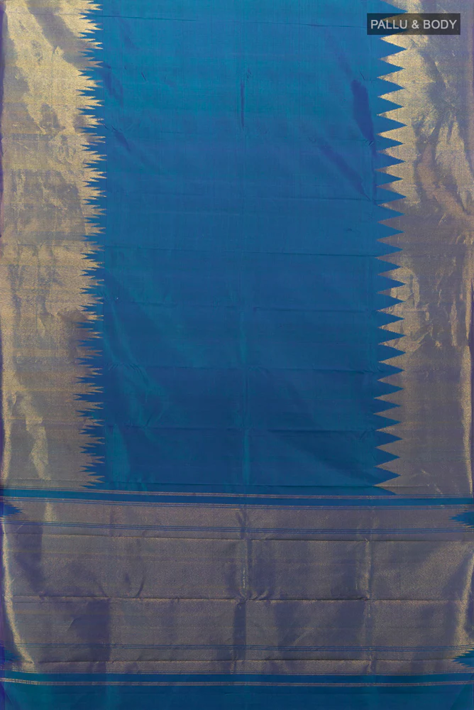 Pure Silk Pure Zari Blue Kanchipuram Saree - Image 5