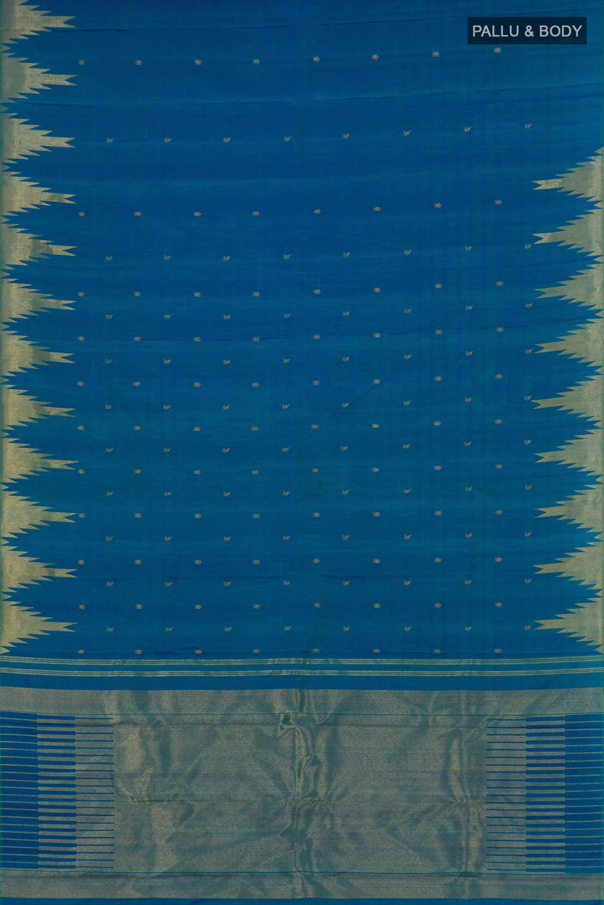 Pure Silk Pure Zari Peacock Blue Kanchipuram Saree - Image 5