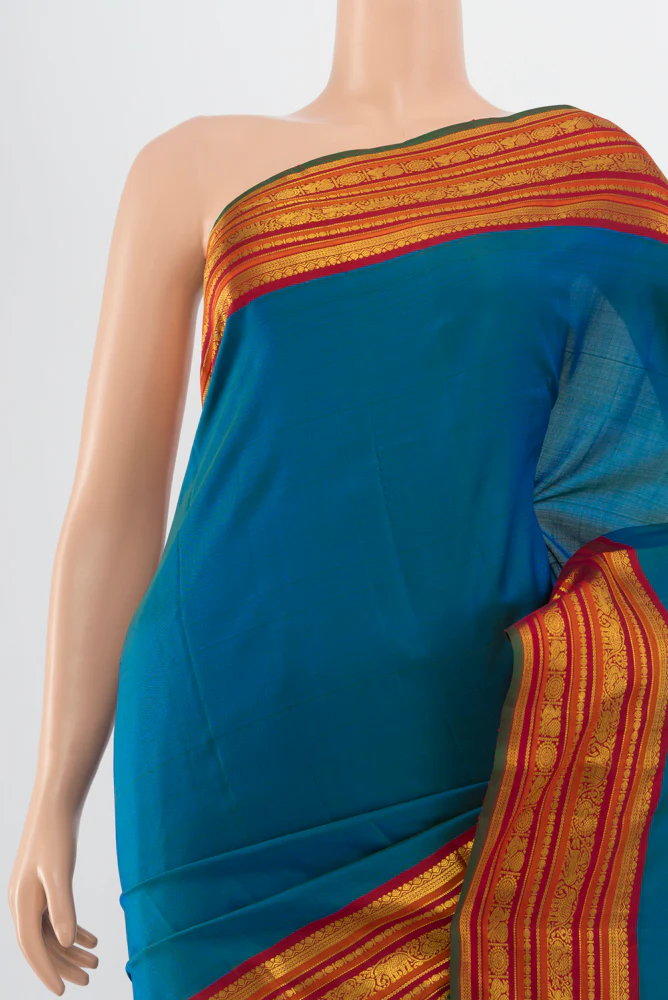 Pure Silk Pure Zari Blue Kanjivaram Saree - Image 2