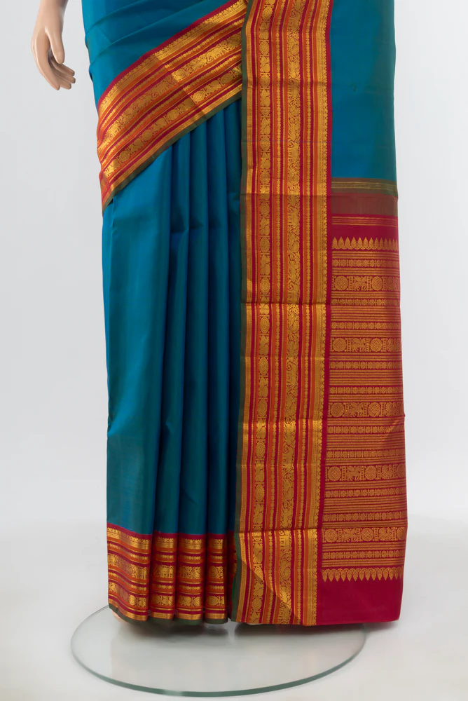 Pure Silk Pure Zari Blue Kanjivaram Saree - Image 3