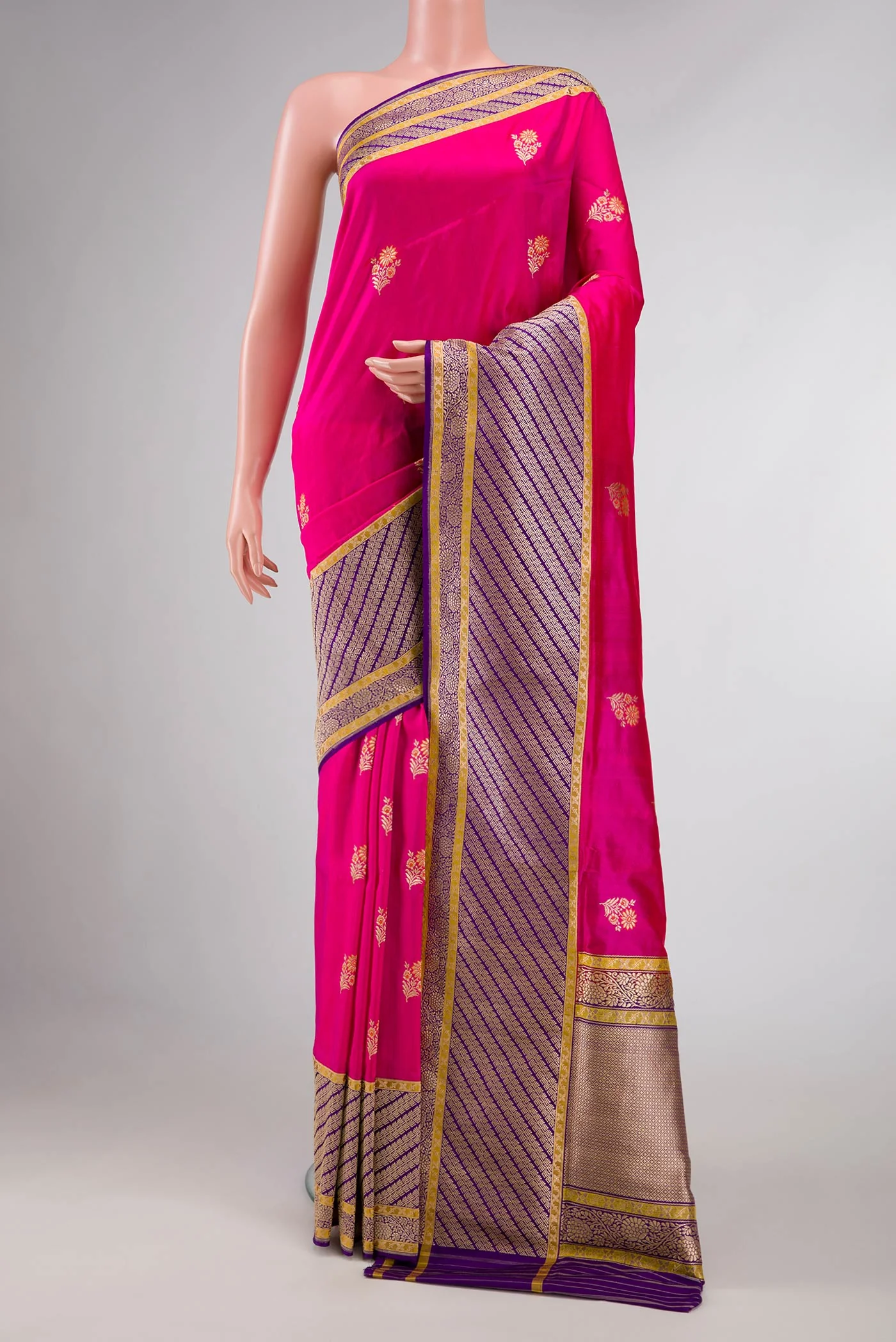 Pure Silk Pure Zari Pink Dual Tone Banarasi Saree