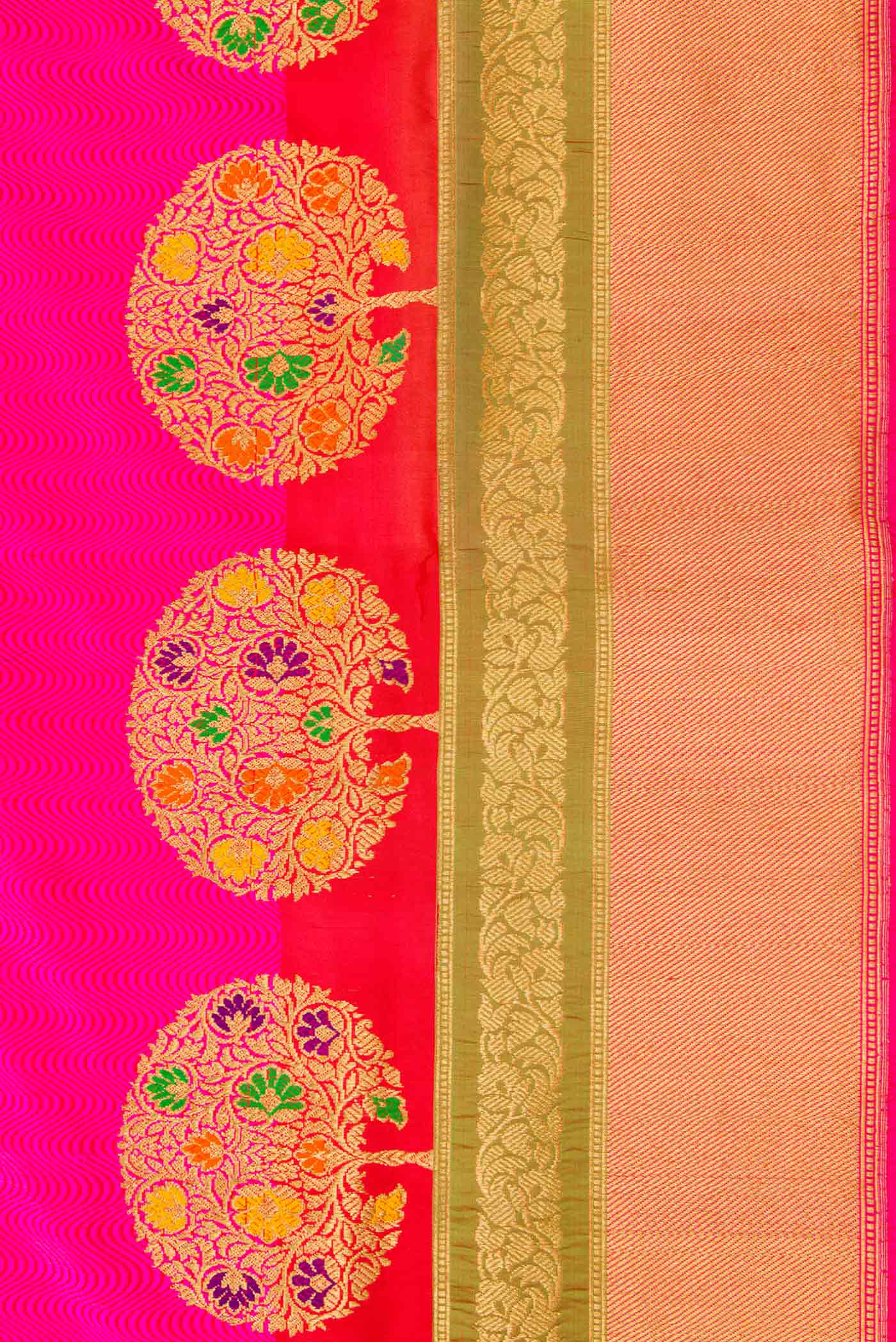 Pure Silk Pure Zari Pink Dual Tone Banarasi Saree - Image 3