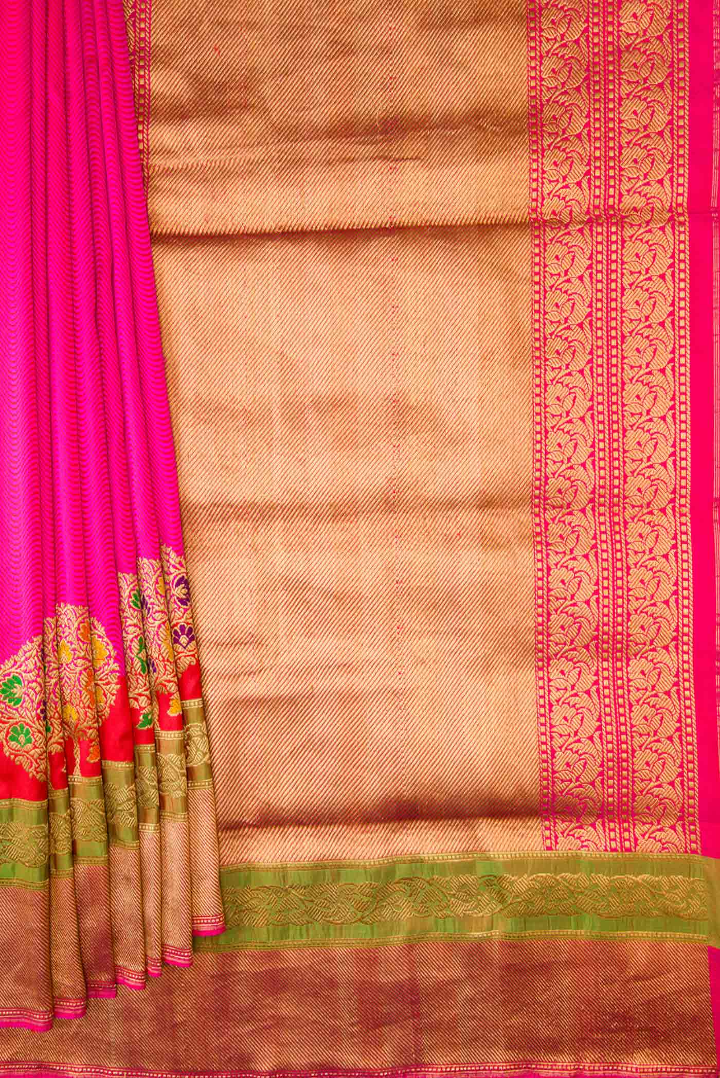 Pure Silk Pure Zari Pink Dual Tone Banarasi Saree - Image 4