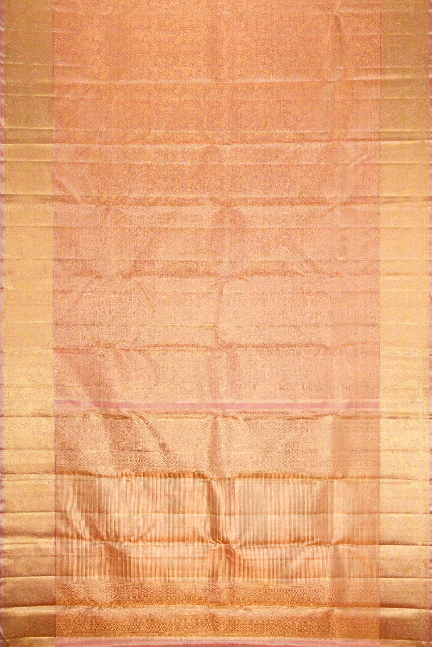 Pure Silk Pure Zari Coral with Gold Color Kanjivaram Saree - Image 6