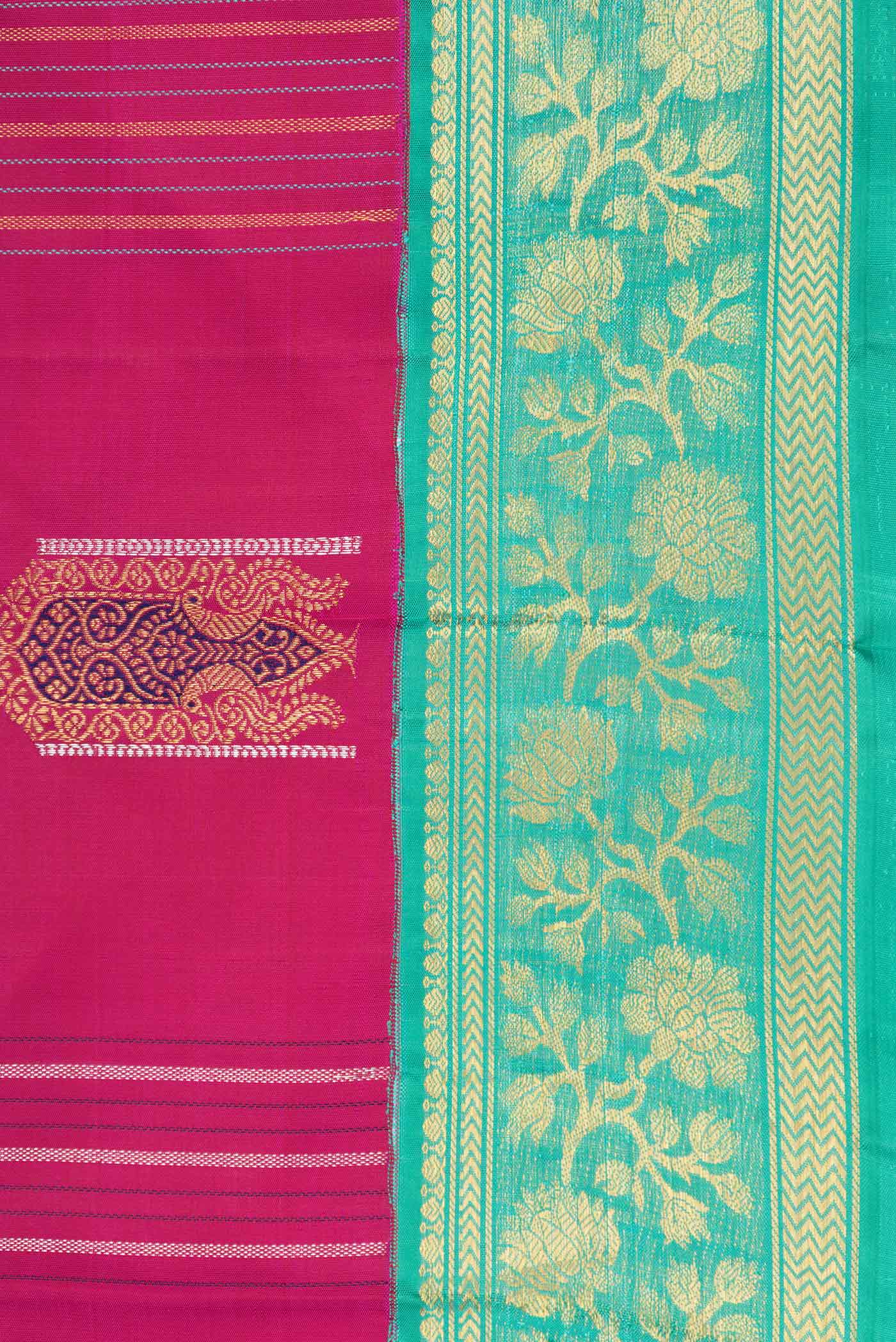 Pure Silk Pure Zari Pink Dual Tone Kanjivaram Saree - Image 3