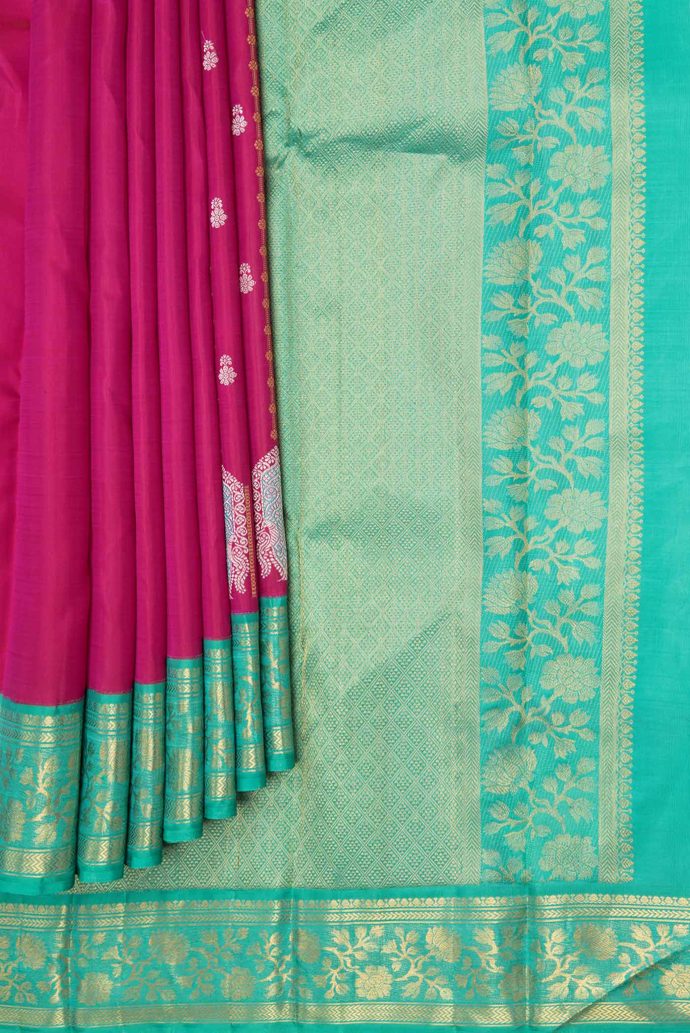 Pure Silk Pure Zari Pink Dual Tone Kanjivaram Saree - Image 4