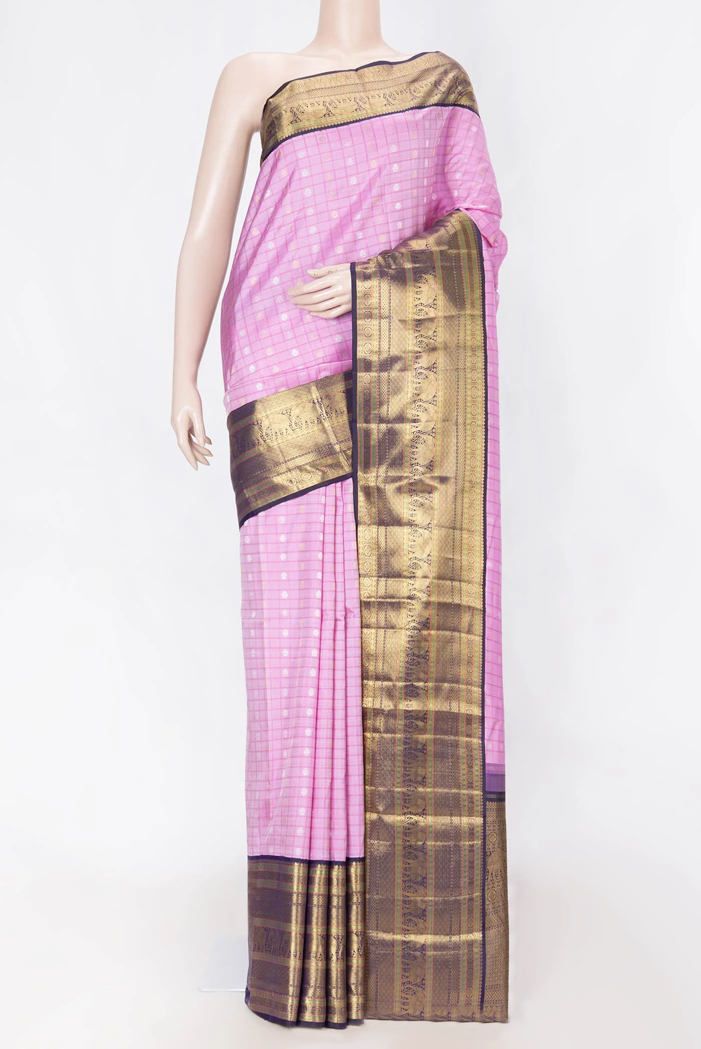 Pure Silk Pure Zari Pink Dual Tone Kanjivaram Saree