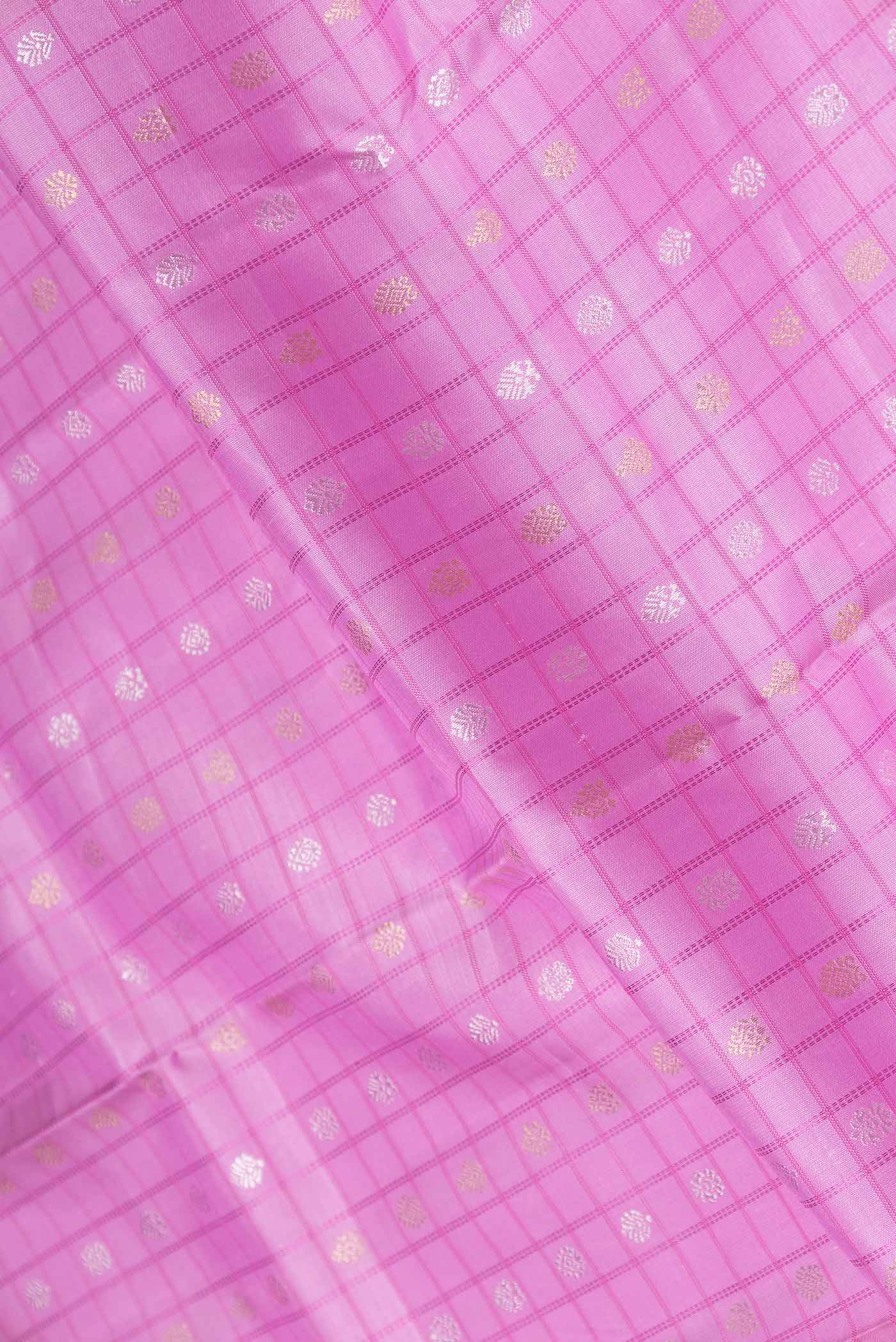 Pure Silk Pure Zari Pink Dual Tone Kanjivaram Saree - Image 2