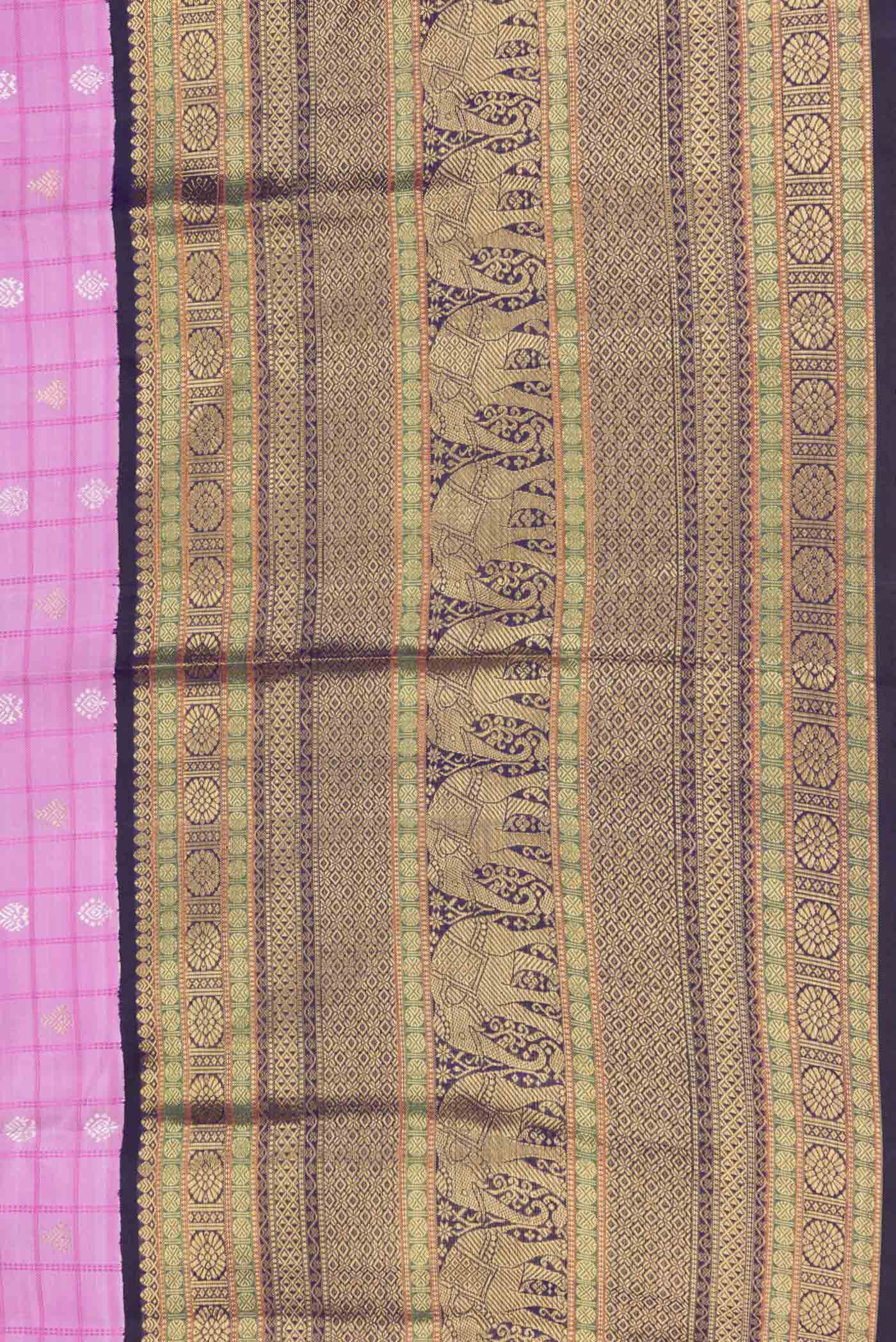 Pure Silk Pure Zari Pink Dual Tone Kanjivaram Saree - Image 3