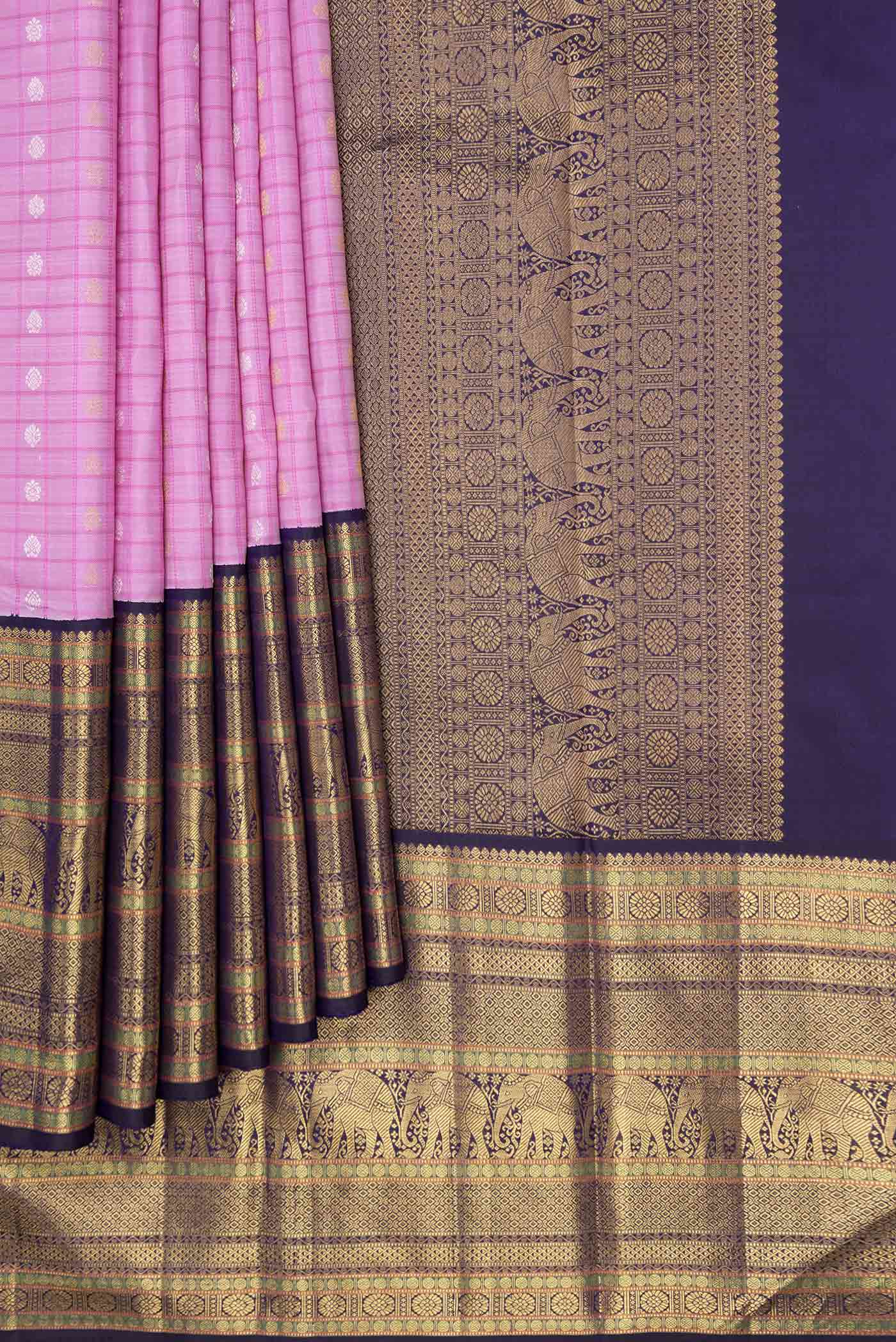 Pure Silk Pure Zari Pink Dual Tone Kanjivaram Saree - Image 4