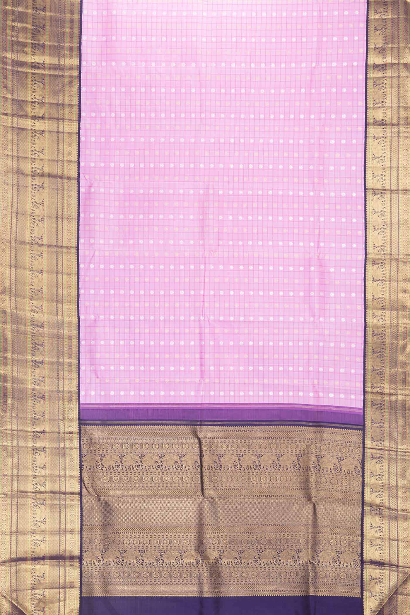 Pure Silk Pure Zari Pink Dual Tone Kanjivaram Saree - Image 6