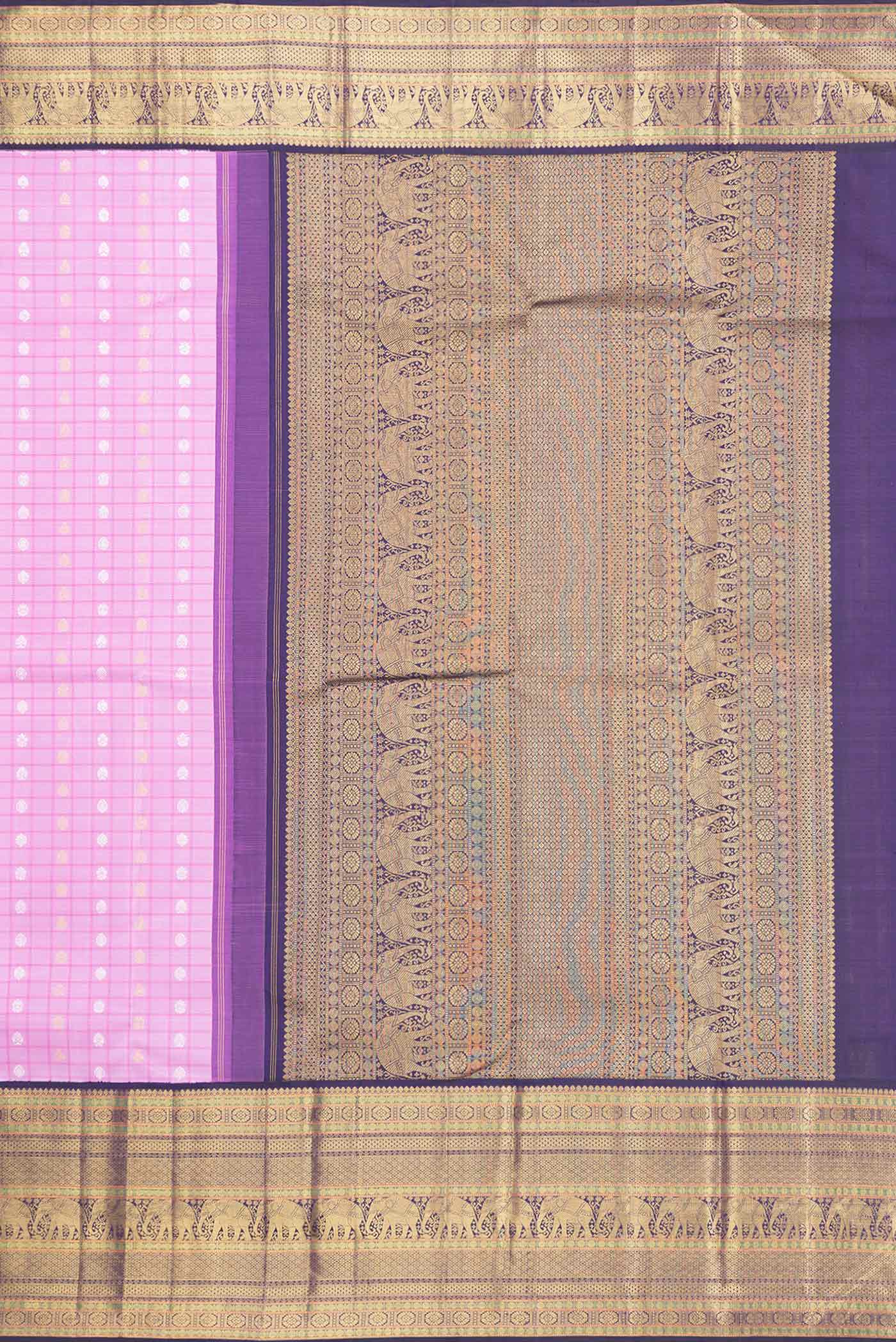 Pure Silk Pure Zari Pink Dual Tone Kanjivaram Saree - Image 7