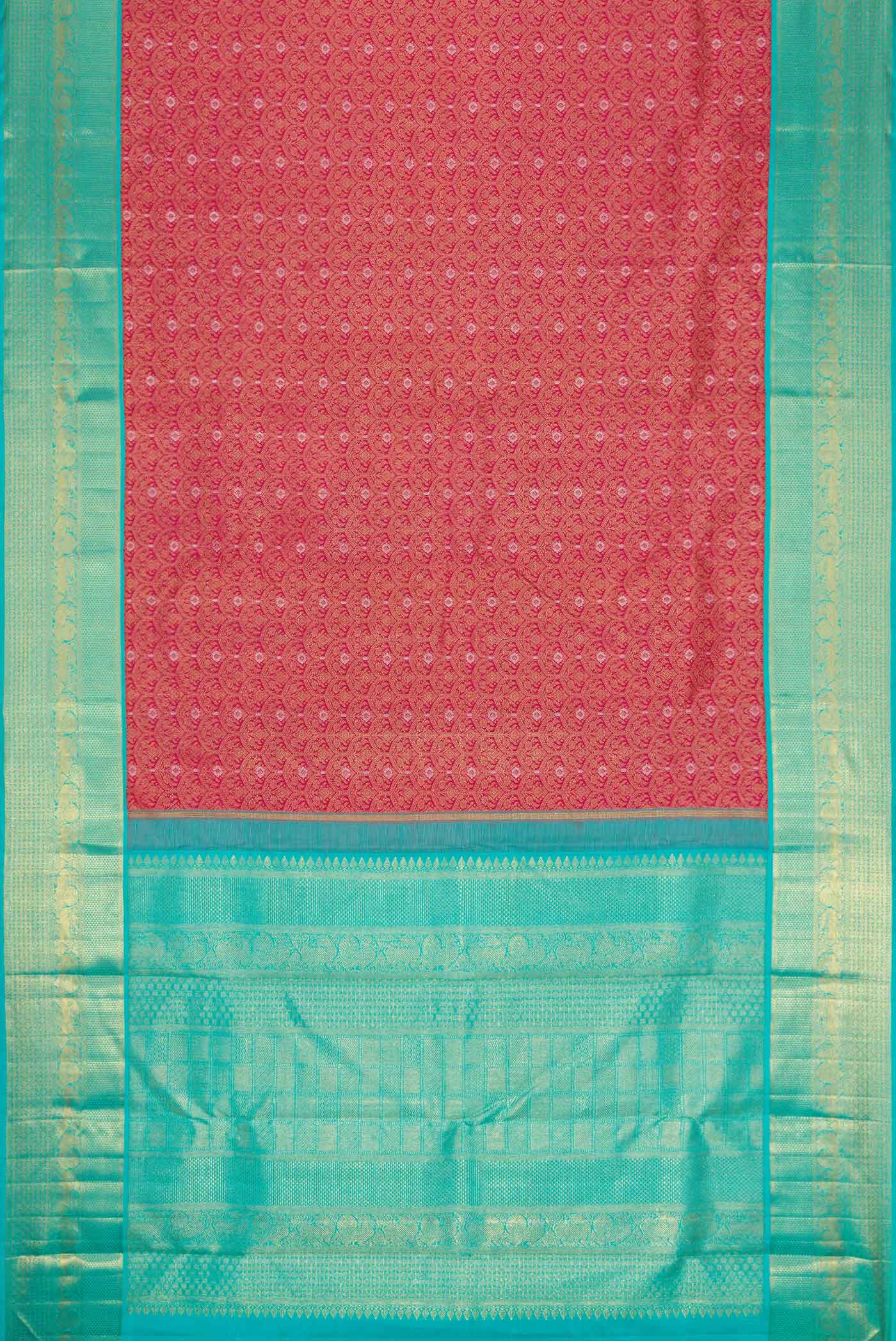 Pure Silk Pure Zari Pink Dual Tone Kanjivaram Saree - Image 6