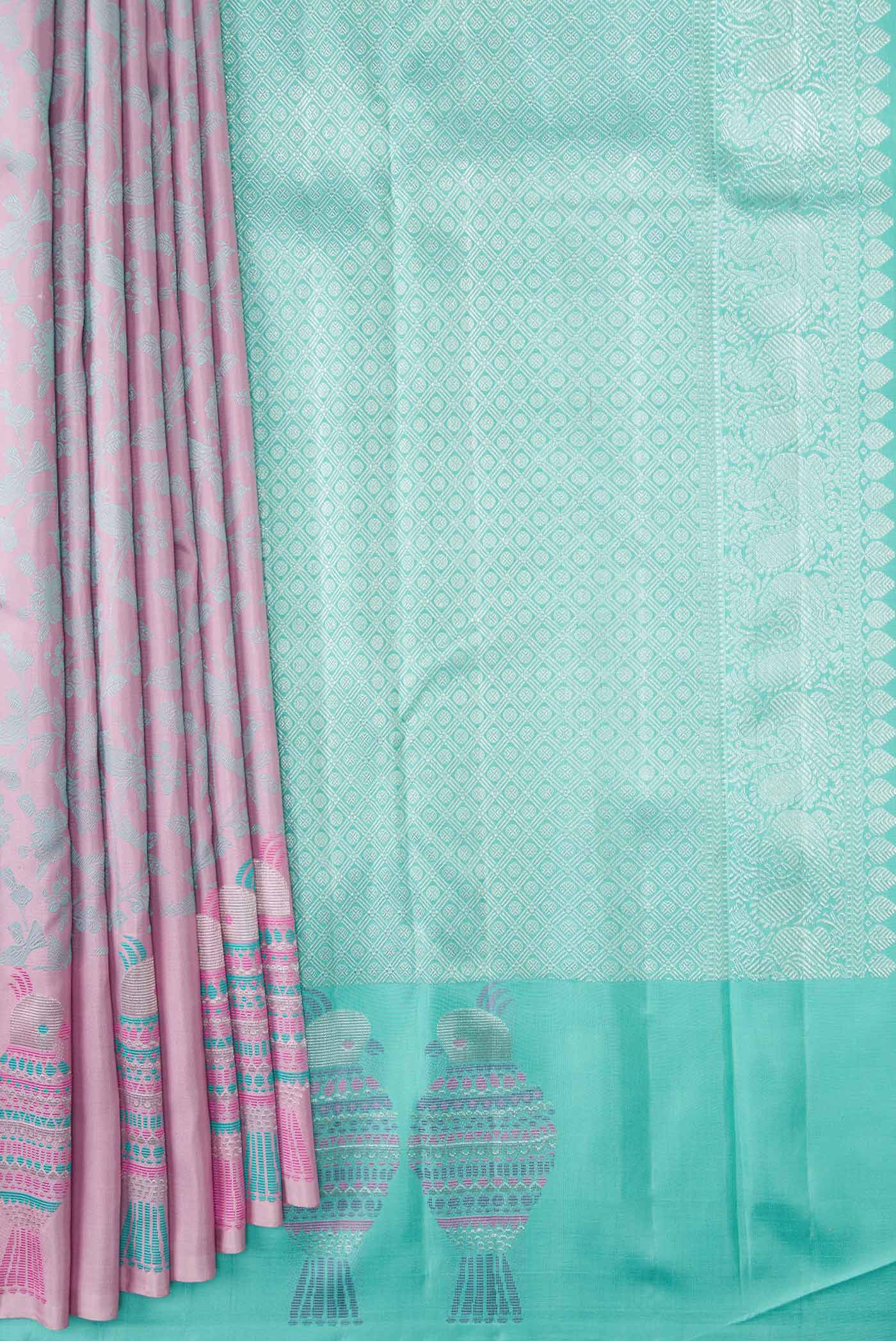 Pure Silk Pure Zari Lavender Kanjivaram Saree - Image 4