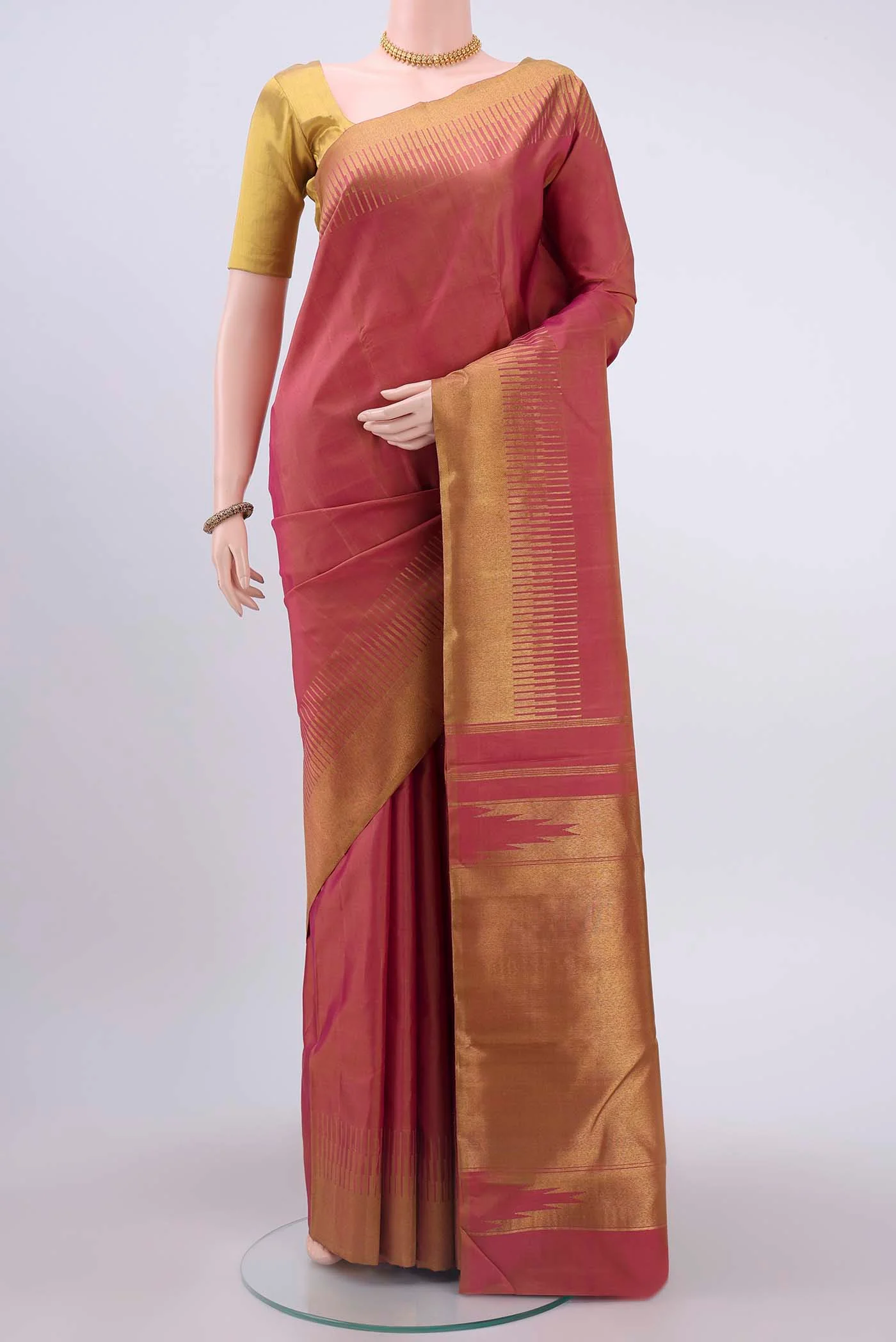 Pure Silk Pure Zari Pink Dual Tone Kanchipuram Saree