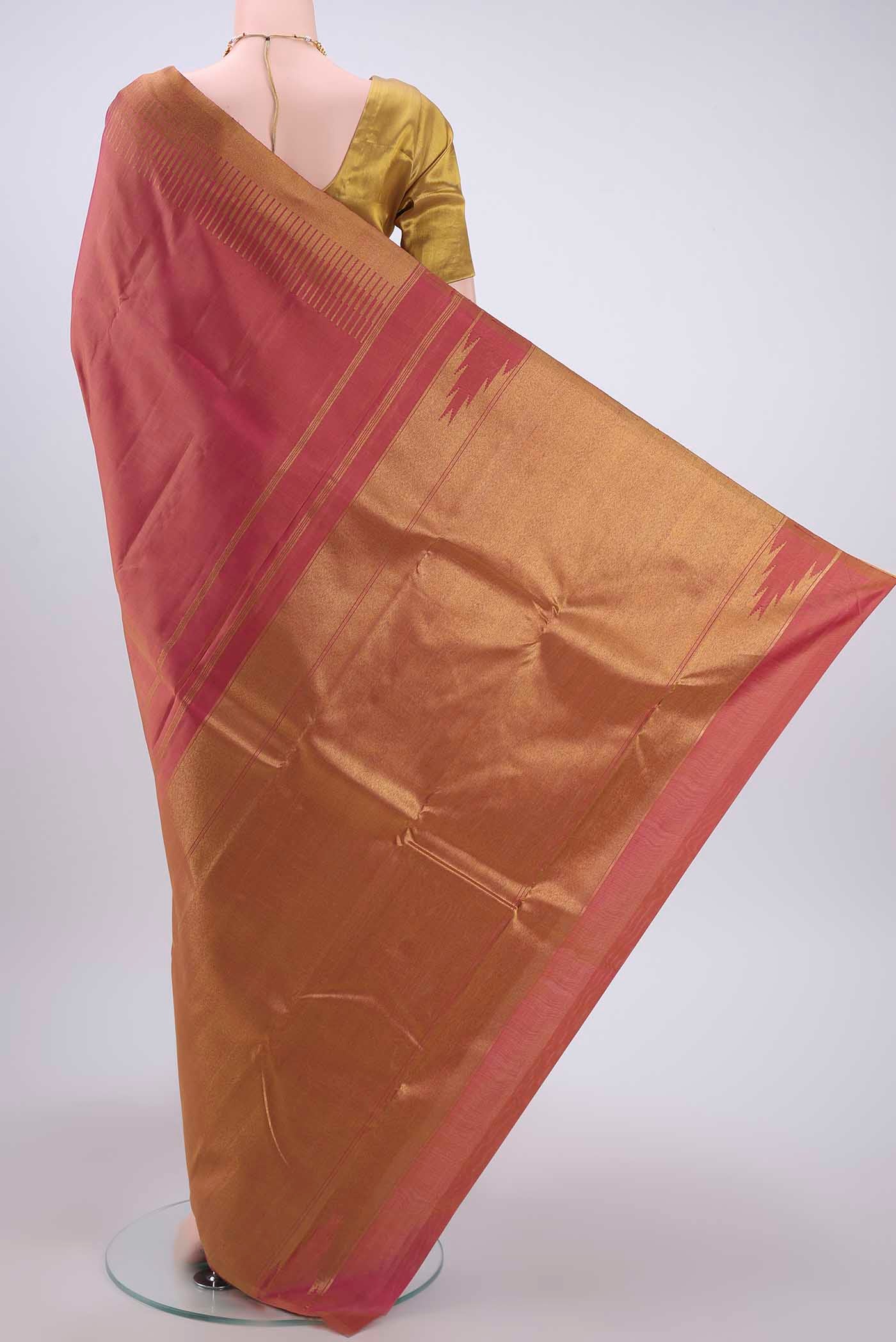 Pure Silk Pure Zari Pink Dual Tone Kanchipuram Saree - Image 3
