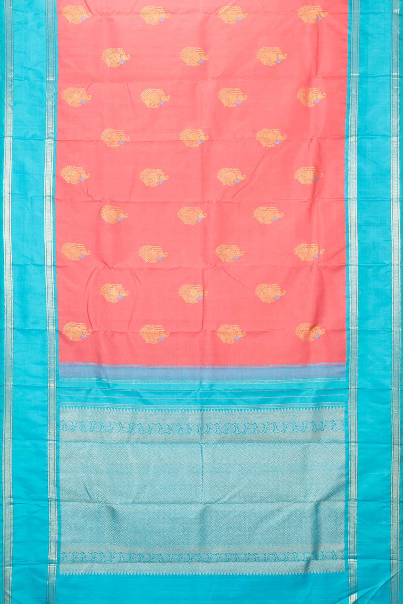 Pure Silk Pure Zari Coral Kanjivaram Saree - Image 6