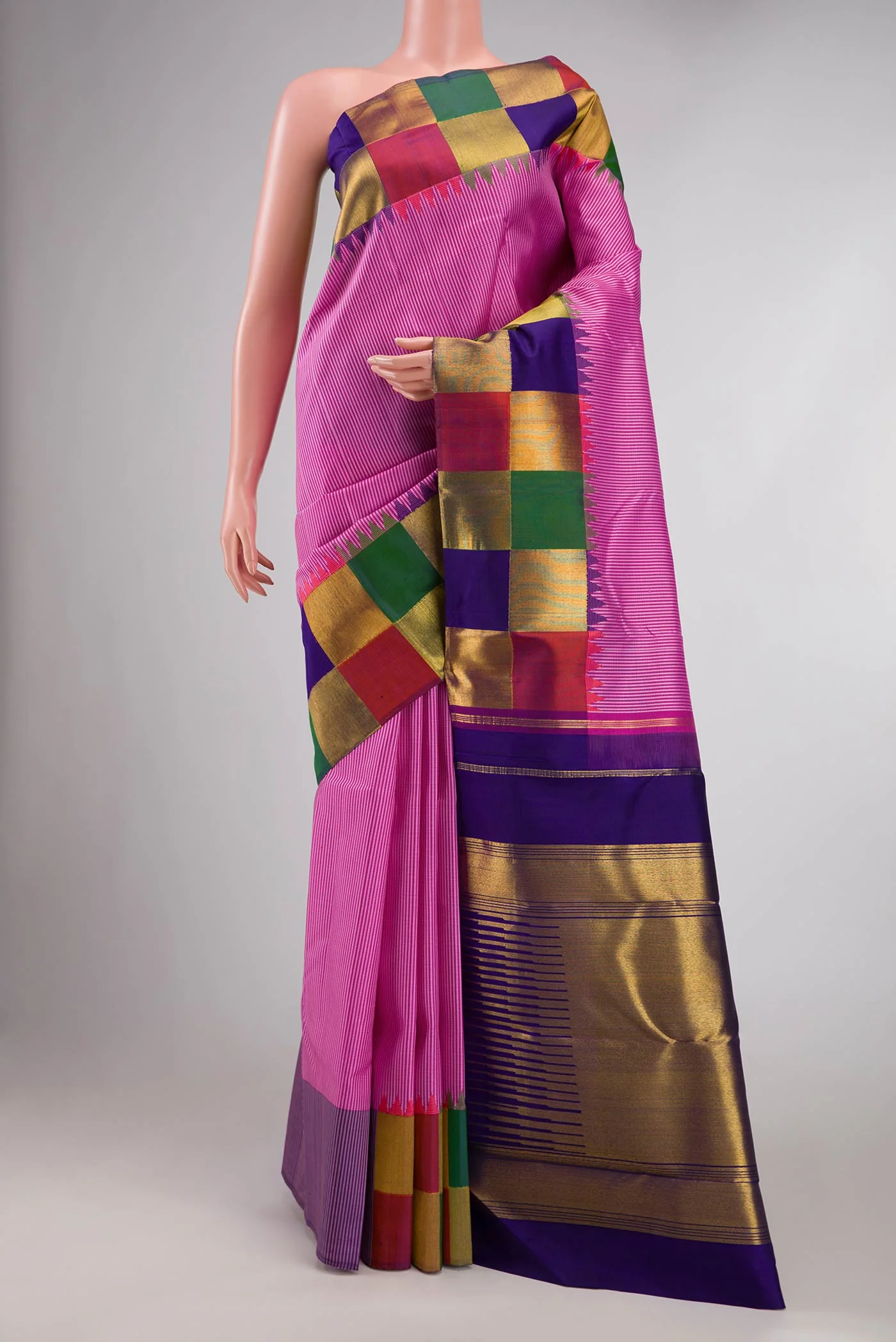 Pure Silk Pure Zari Pink Dual Tone Kanjivaram Saree