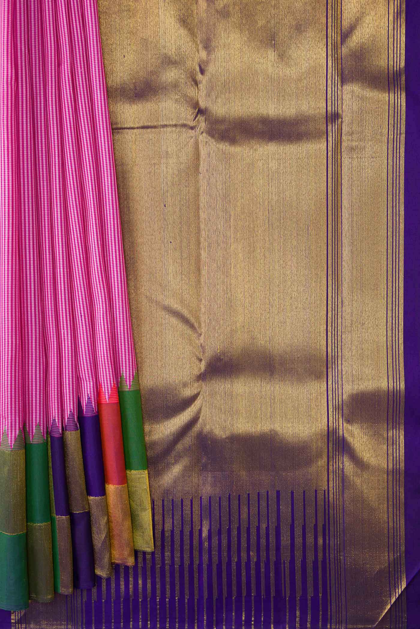 Pure Silk Pure Zari Pink Dual Tone Kanjivaram Saree - Image 4