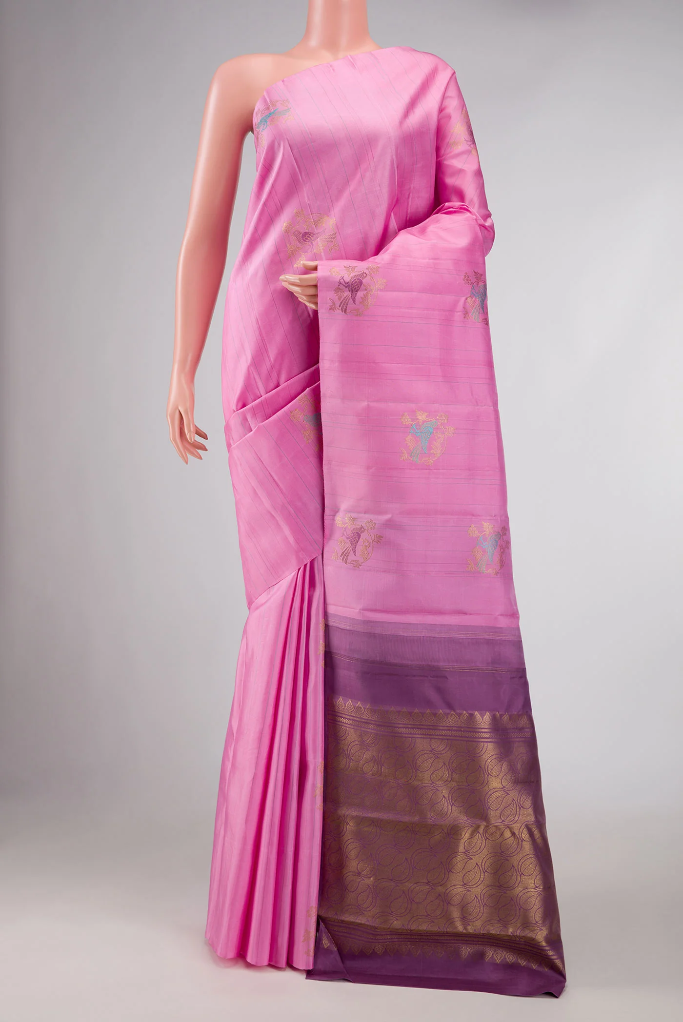 Pure Silk Pure Zari Pink Dual Tone Kanjivaram Saree