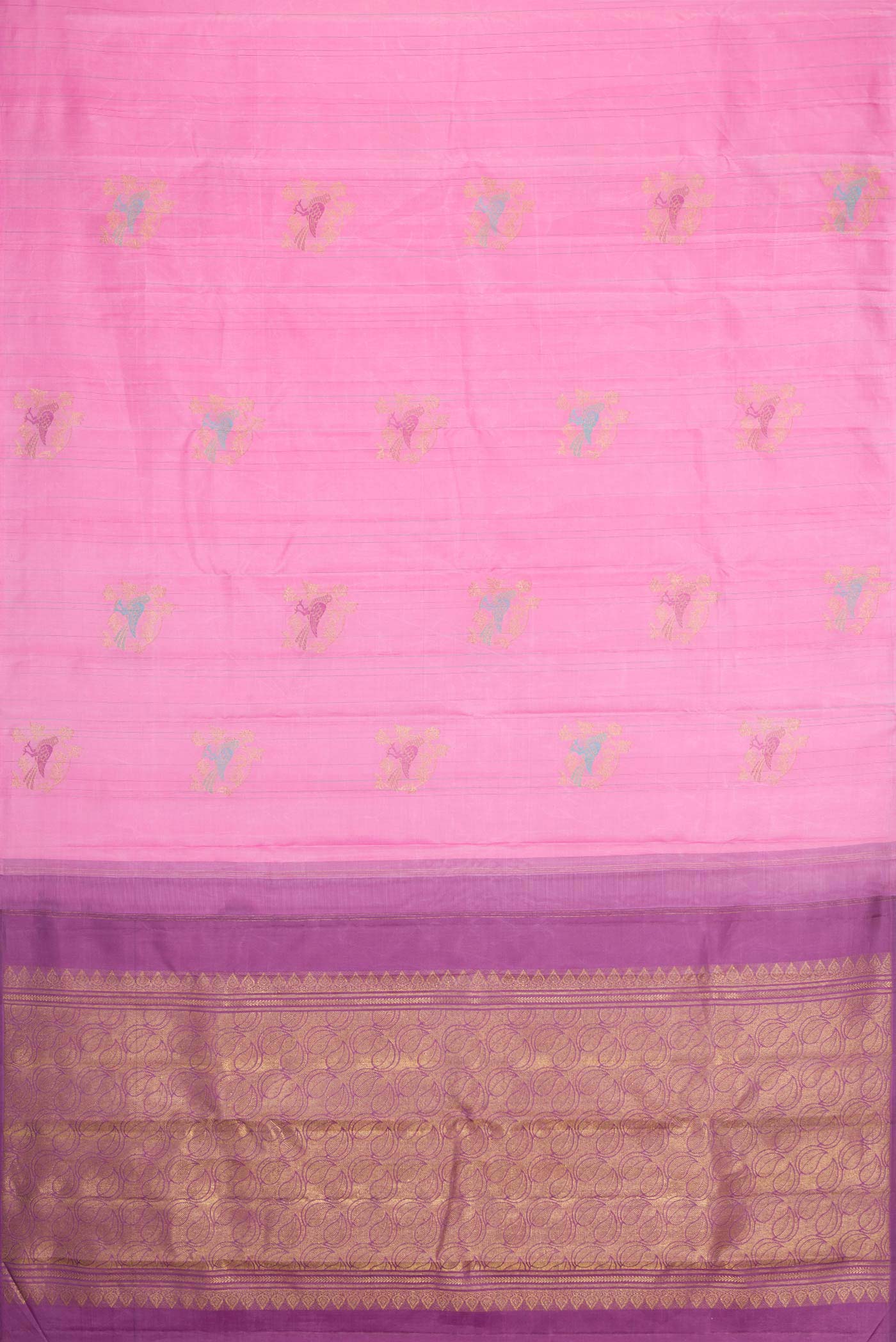 Pure Silk Pure Zari Pink Dual Tone Kanjivaram Saree - Image 5