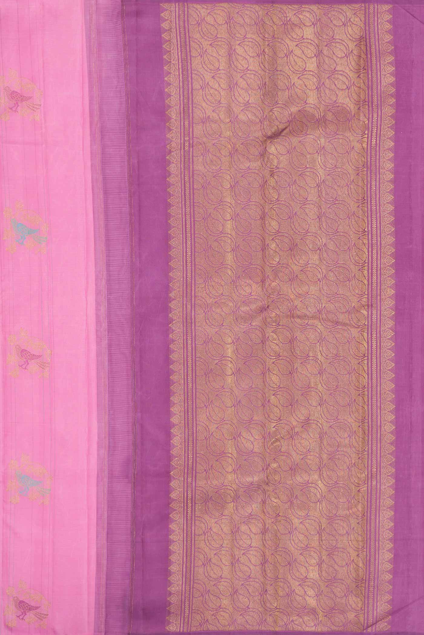 Pure Silk Pure Zari Pink Dual Tone Kanjivaram Saree - Image 6