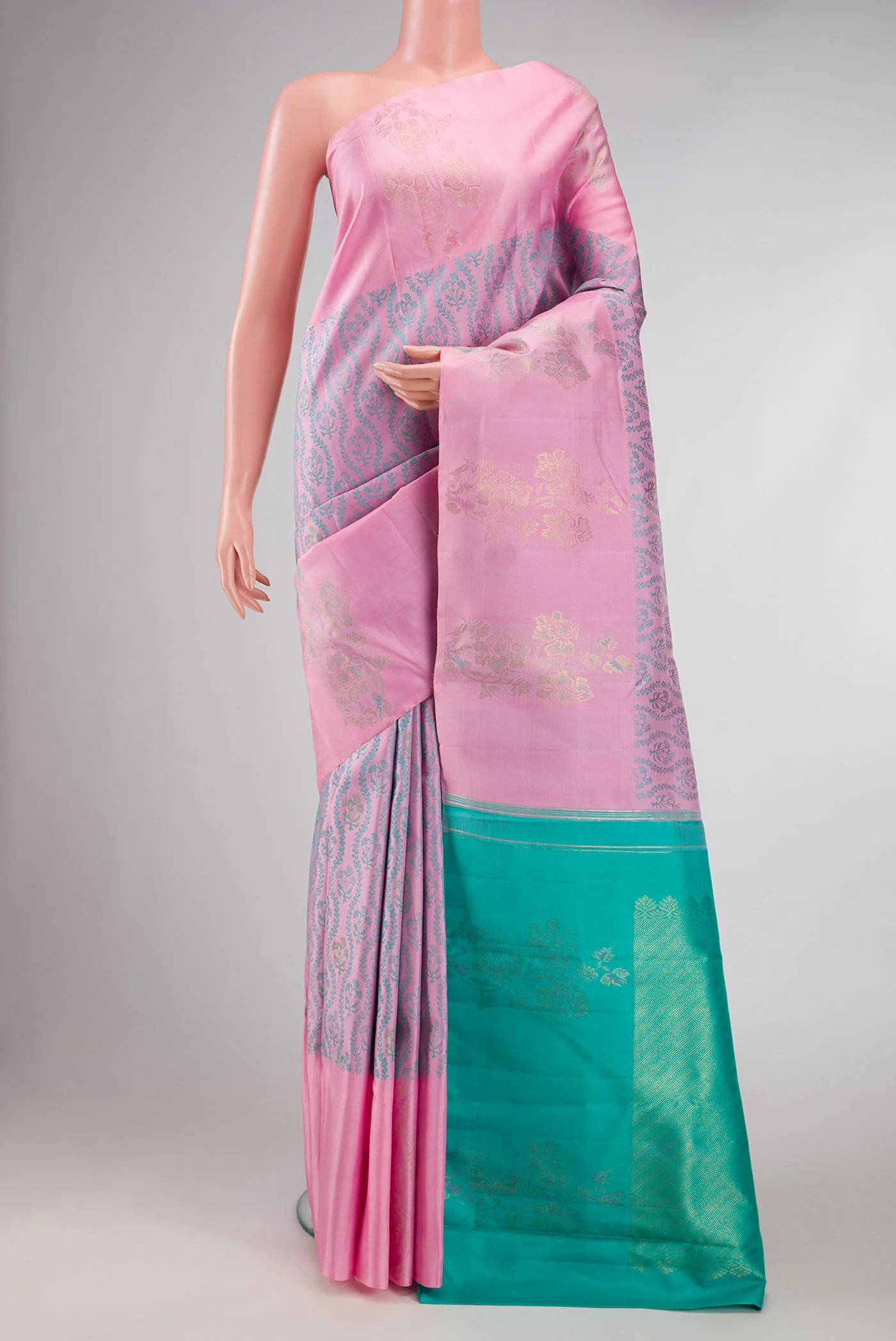 Pure Silk Pure Zari Pink Dual Tone Kanchipuram Saree