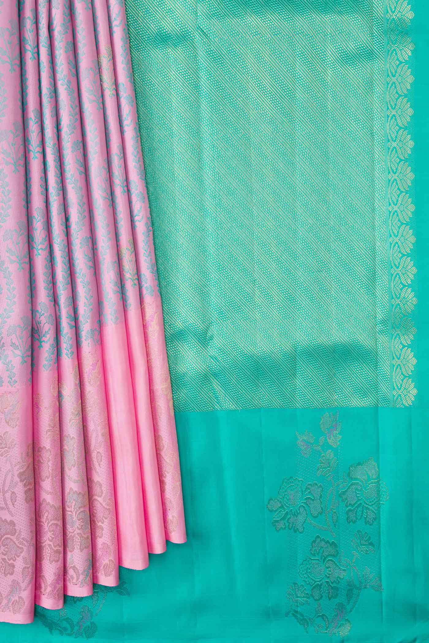 Pure Silk Pure Zari Pink Dual Tone Kanchipuram Saree - Image 4