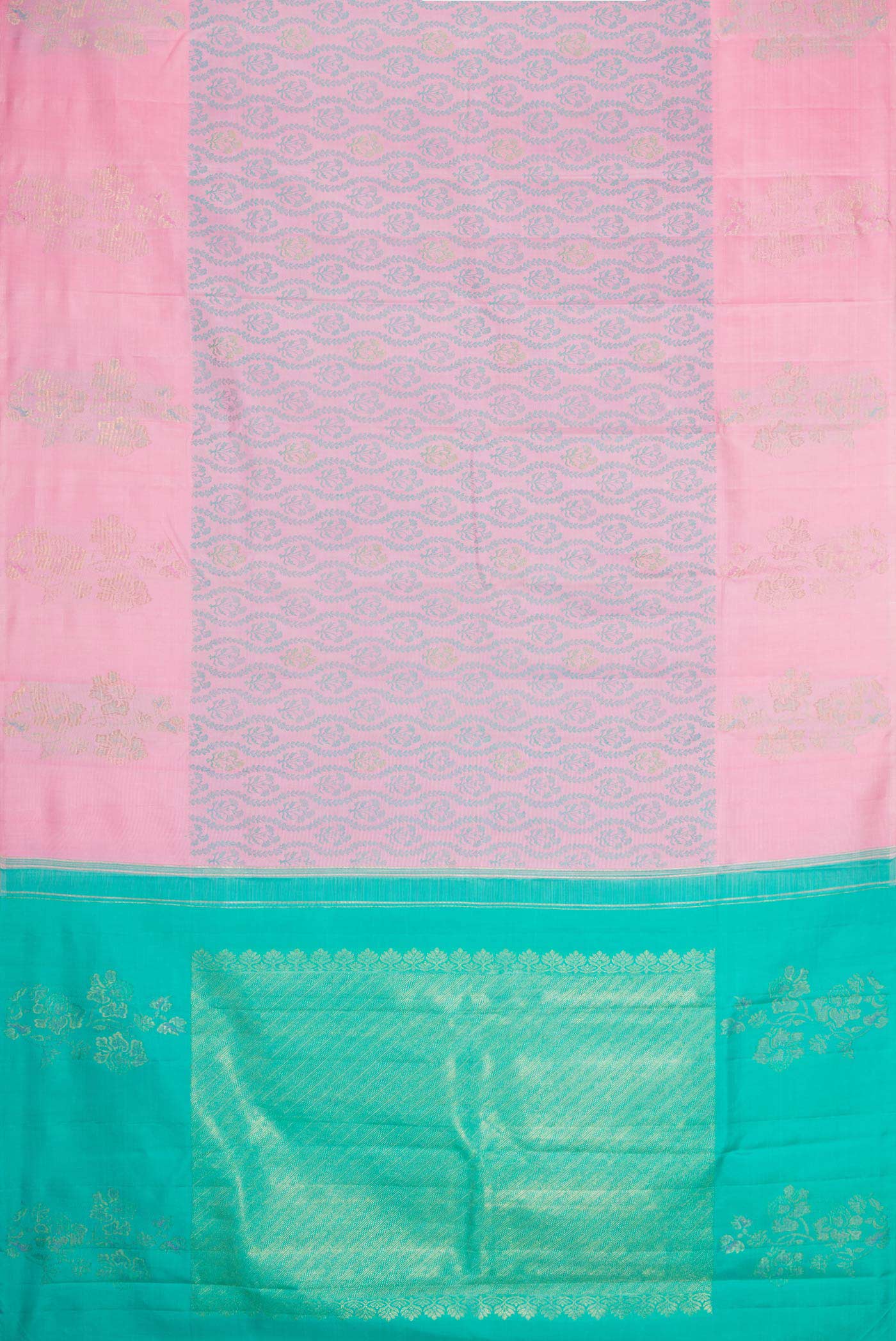 Pure Silk Pure Zari Pink Dual Tone Kanchipuram Saree - Image 6
