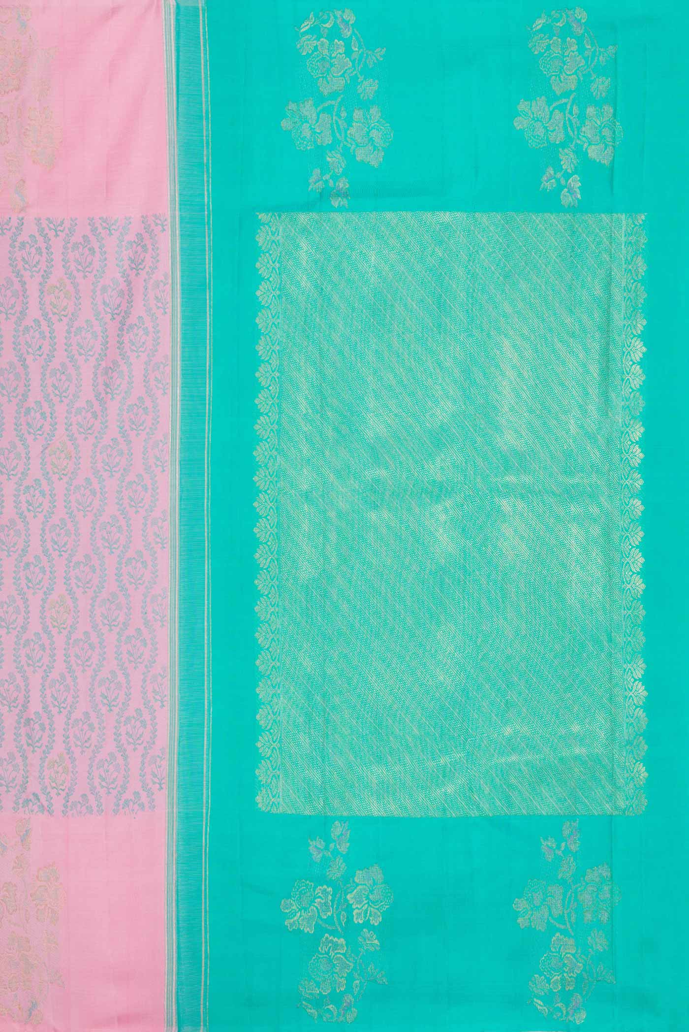 Pure Silk Pure Zari Pink Dual Tone Kanchipuram Saree - Image 7