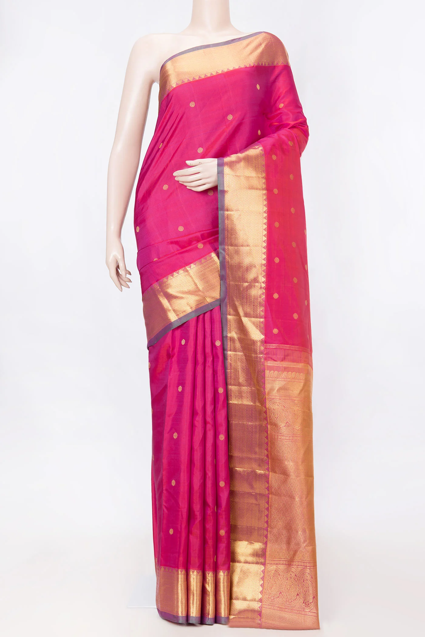 Pure Silk Pure Zari Pink Dual Tone Kanchipuram Saree