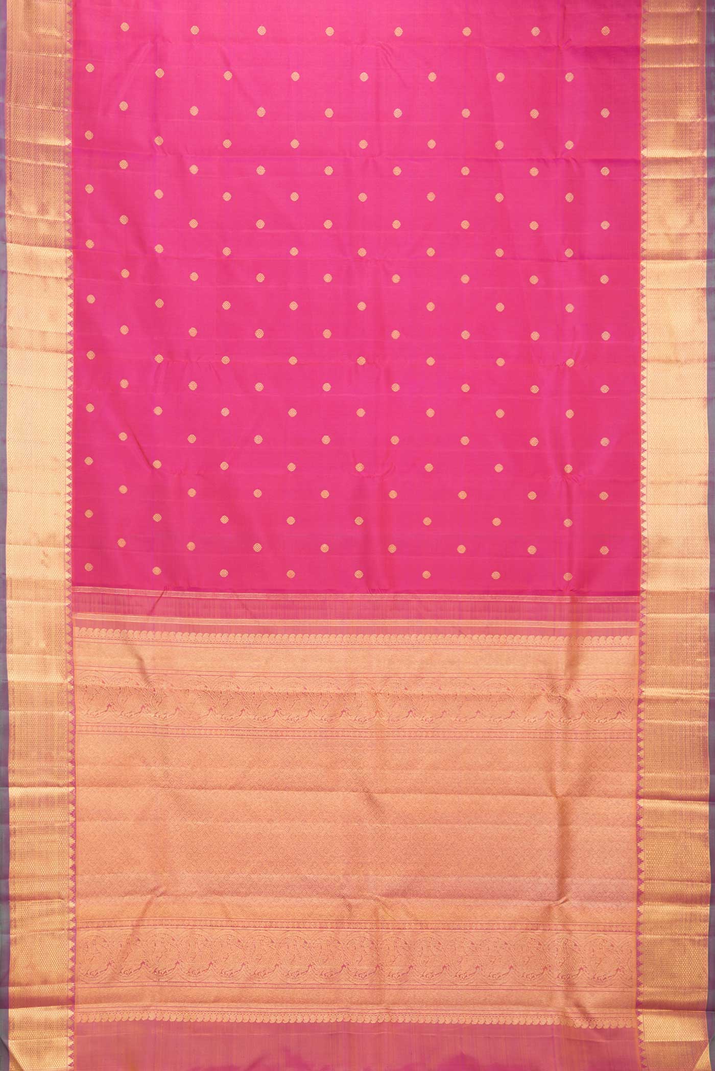 Pure Silk Pure Zari Pink Dual Tone Kanchipuram Saree - Image 6
