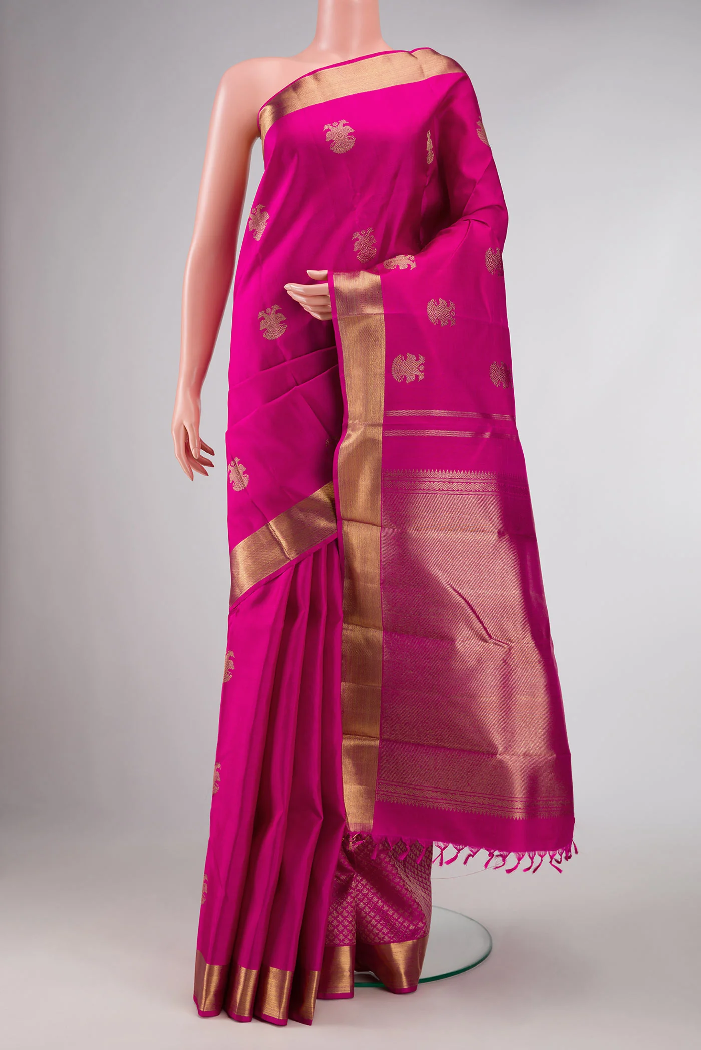 Pure Silk Pure Zari Pink Dual Tone Kanjivaram Saree