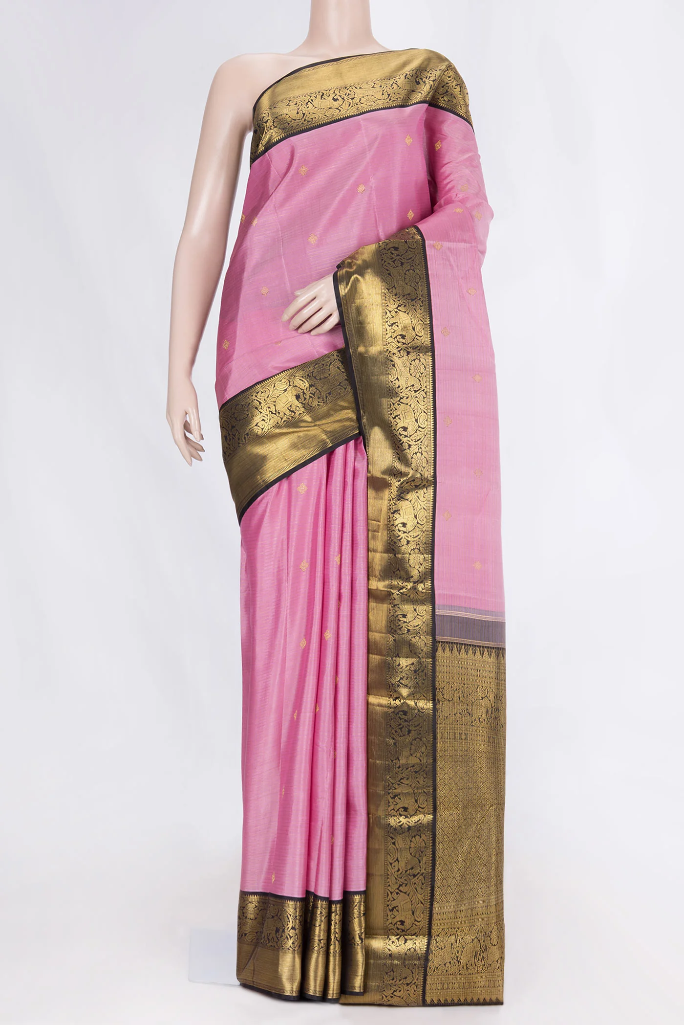 Pure Silk Pure Zari Pink Dual Tone Kanchipuram Saree