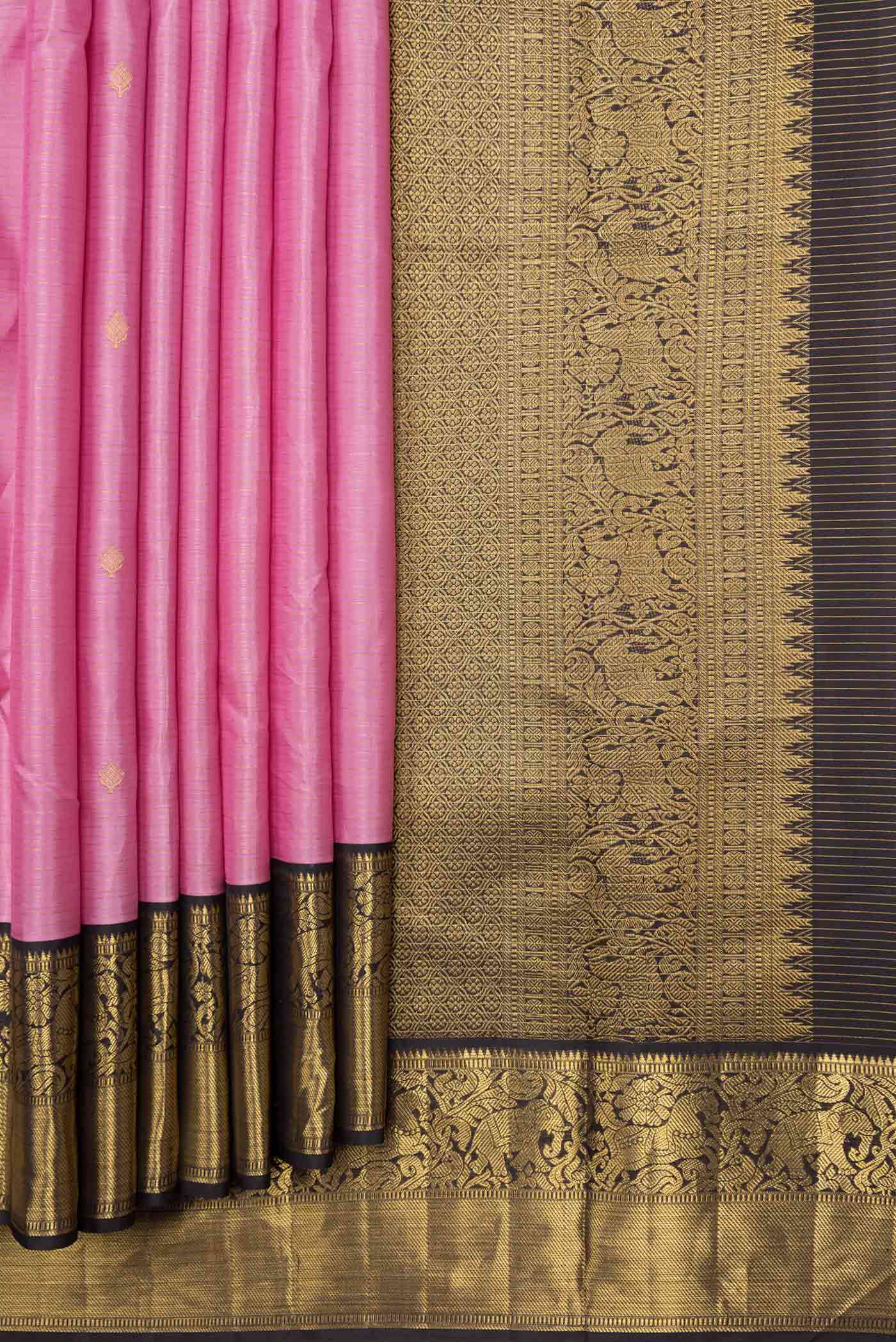 Pure Silk Pure Zari Pink Dual Tone Kanchipuram Saree - Image 4