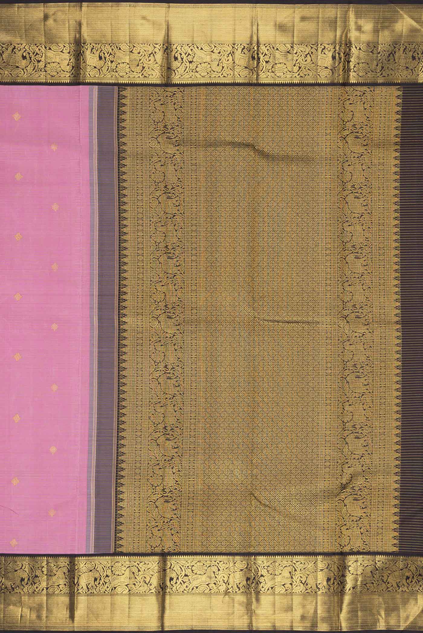 Pure Silk Pure Zari Pink Dual Tone Kanchipuram Saree - Image 7