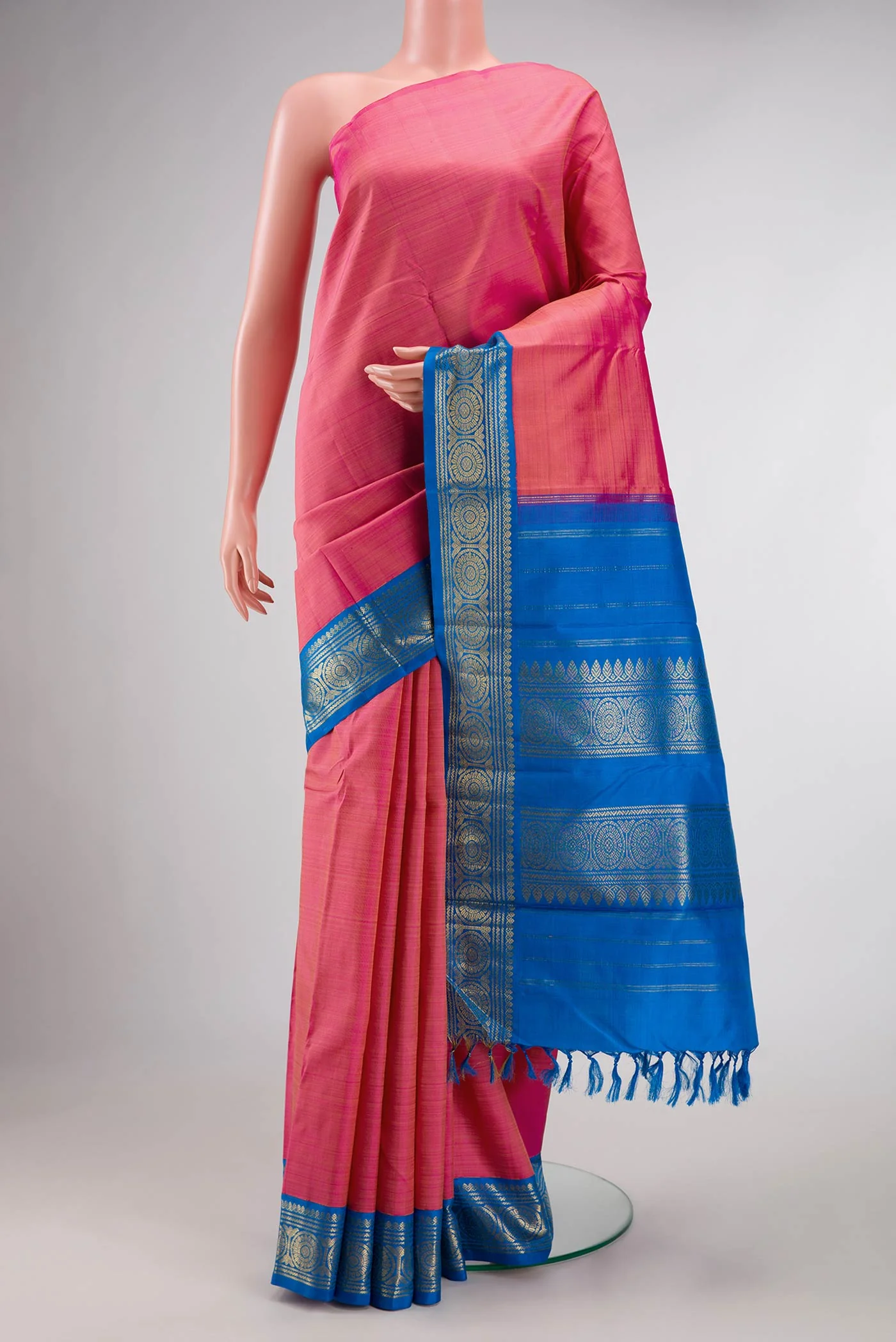 Pure Silk Pure Zari Pink Dual Tone Kanjivaram Saree