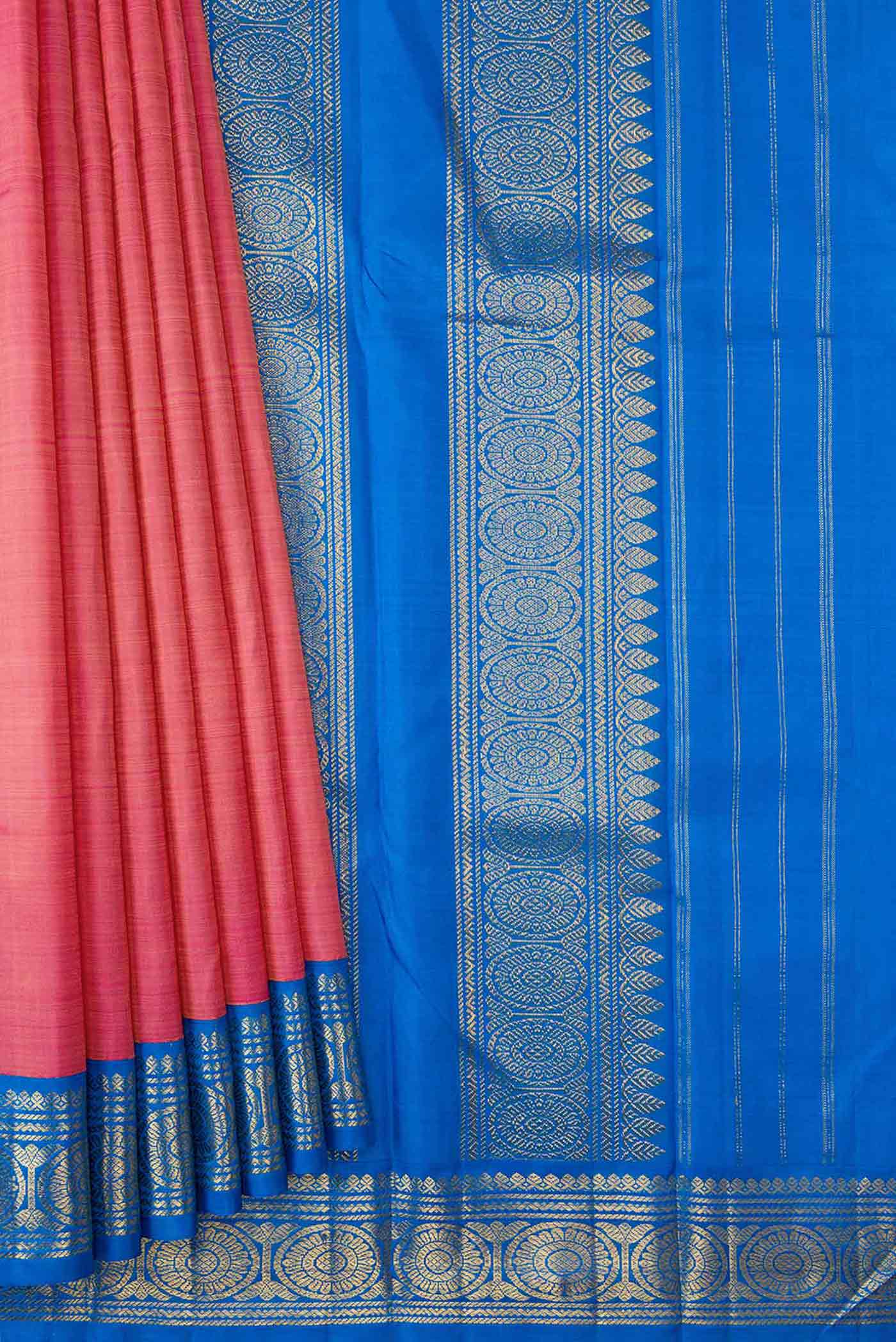 Pure Silk Pure Zari Pink Dual Tone Kanjivaram Saree - Image 4