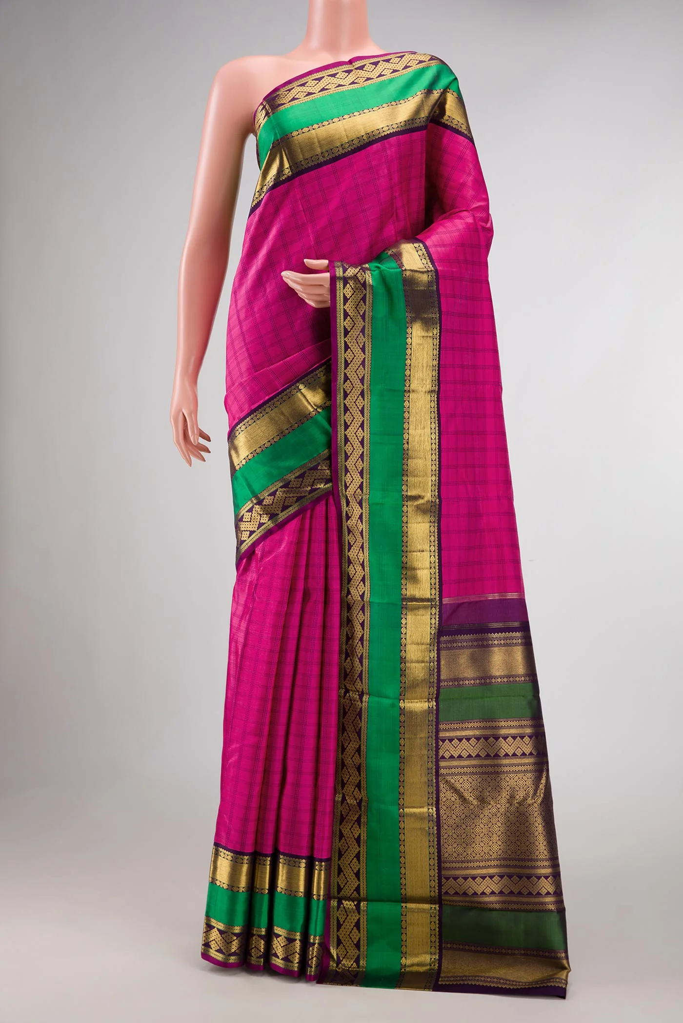 Pure Silk Pure Zari Pink Dual Tone Kanjivaram Saree