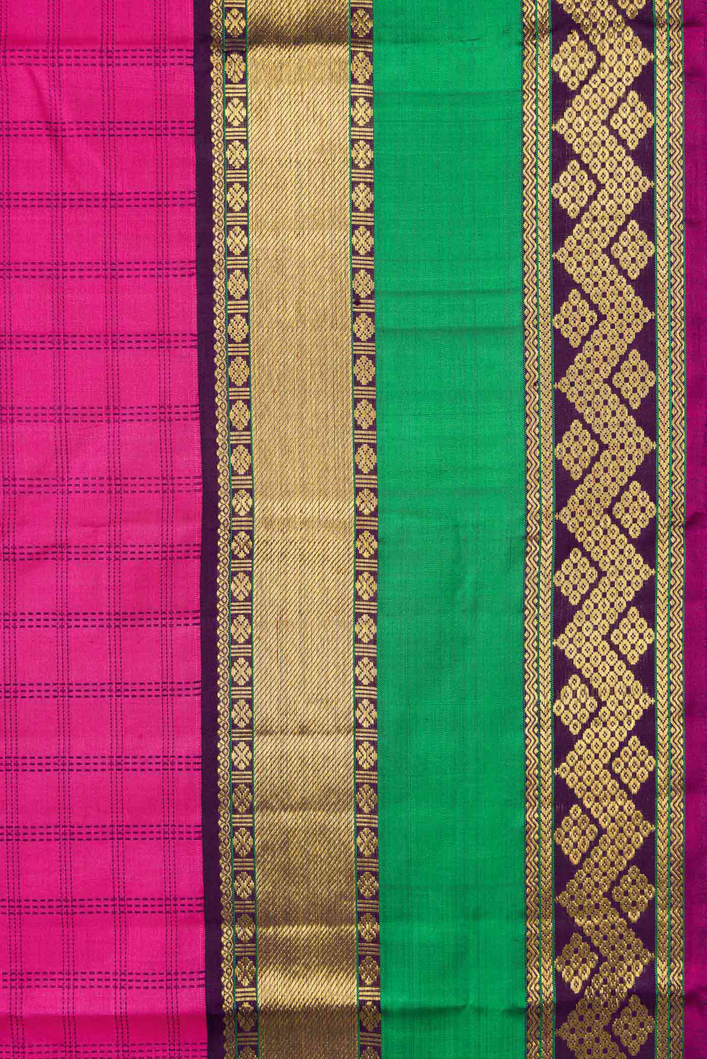 Pure Silk Pure Zari Pink Dual Tone Kanjivaram Saree - Image 3