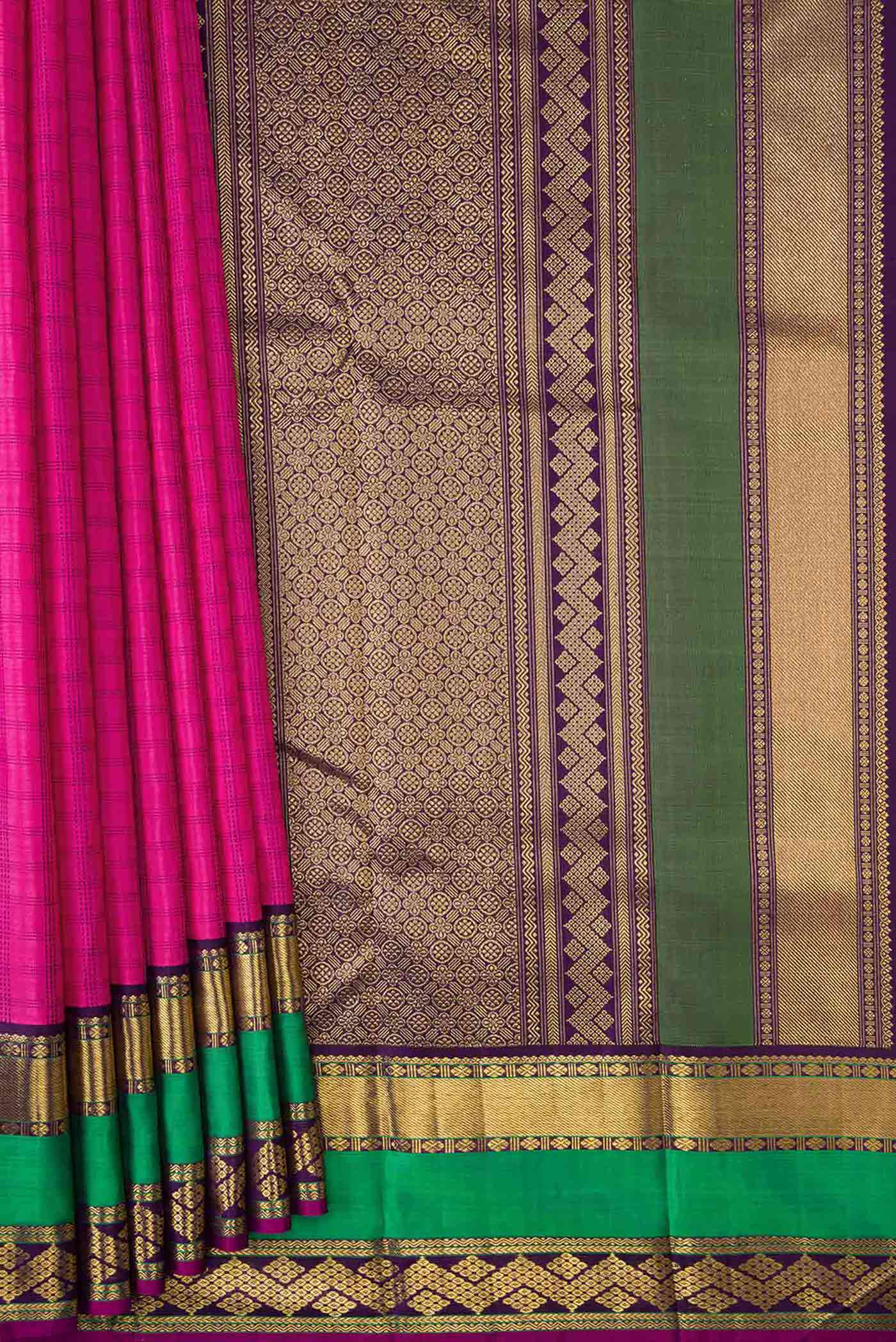 Pure Silk Pure Zari Pink Dual Tone Kanjivaram Saree - Image 4