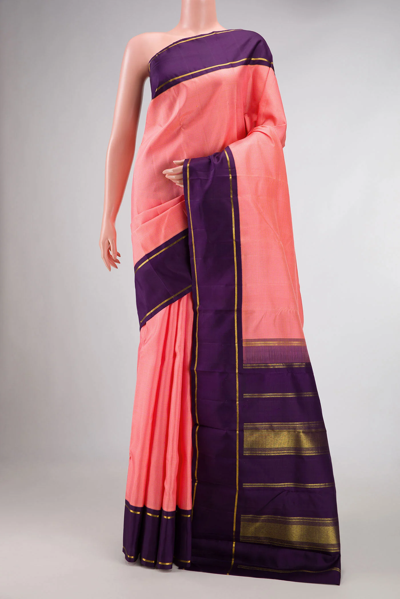 Pure Silk Pure Zari Pink Dual Tone Kanjivaram Saree