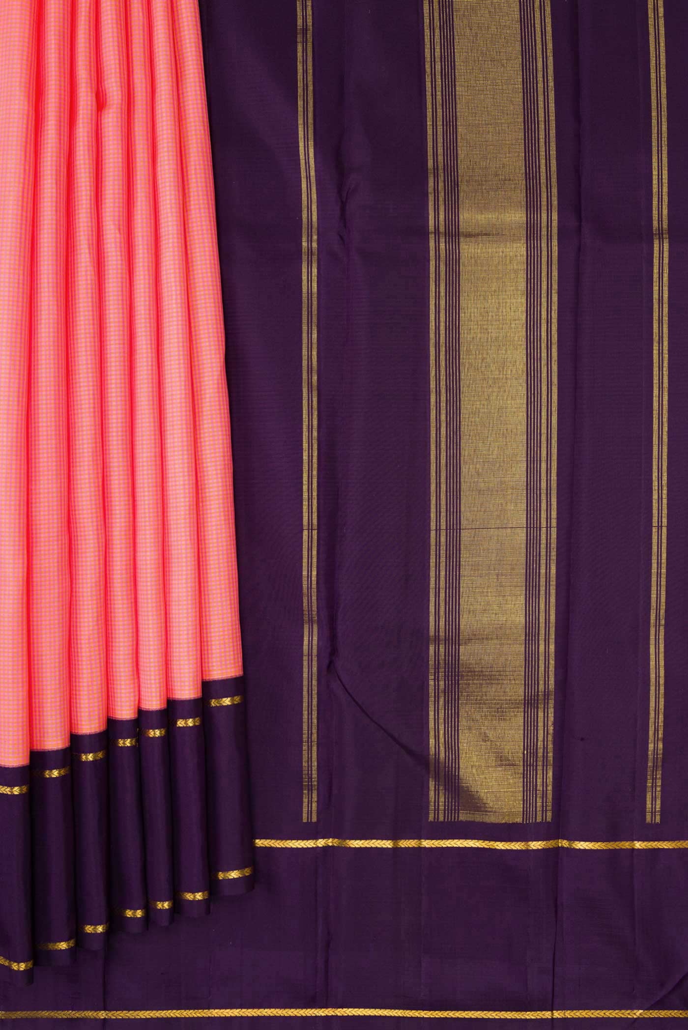 Pure Silk Pure Zari Pink Dual Tone Kanjivaram Saree - Image 4