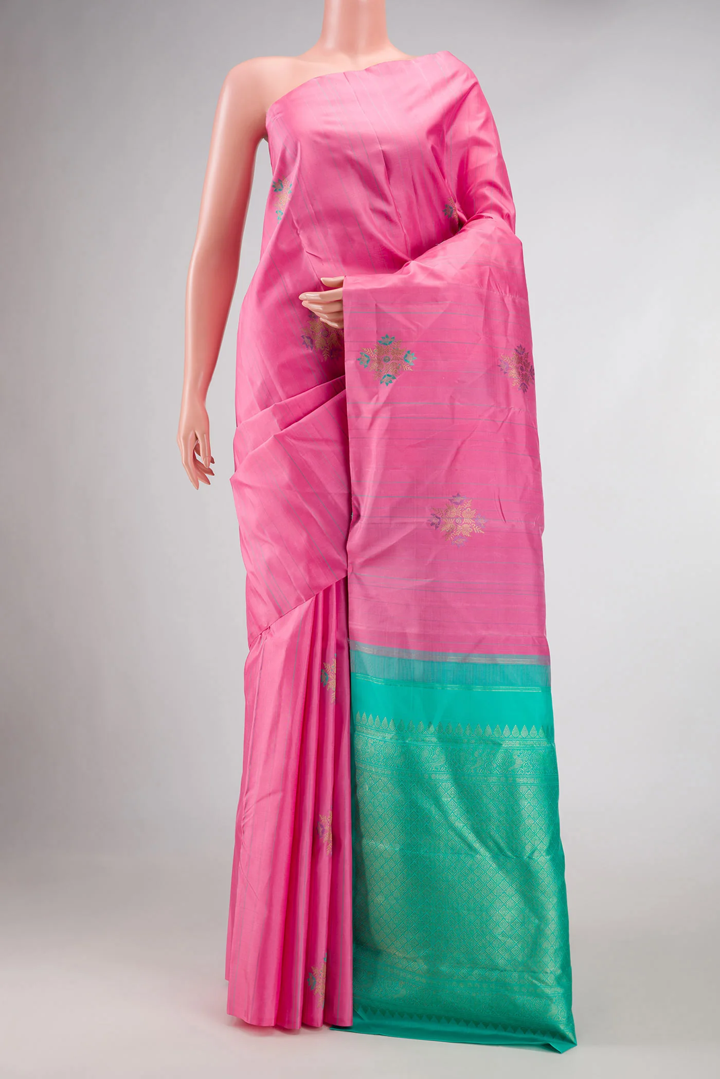 Pure Silk Pure Zari Pink Dual Tone Kanjivaram Saree