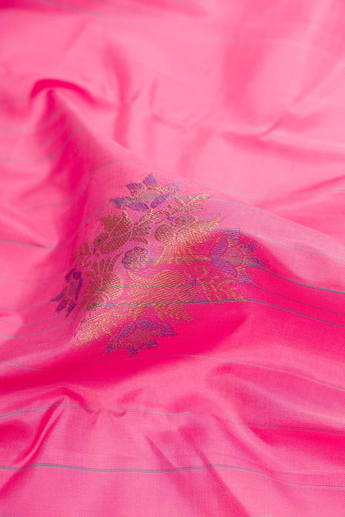 Pure Silk Pure Zari Pink Dual Tone Kanjivaram Saree - Image 2